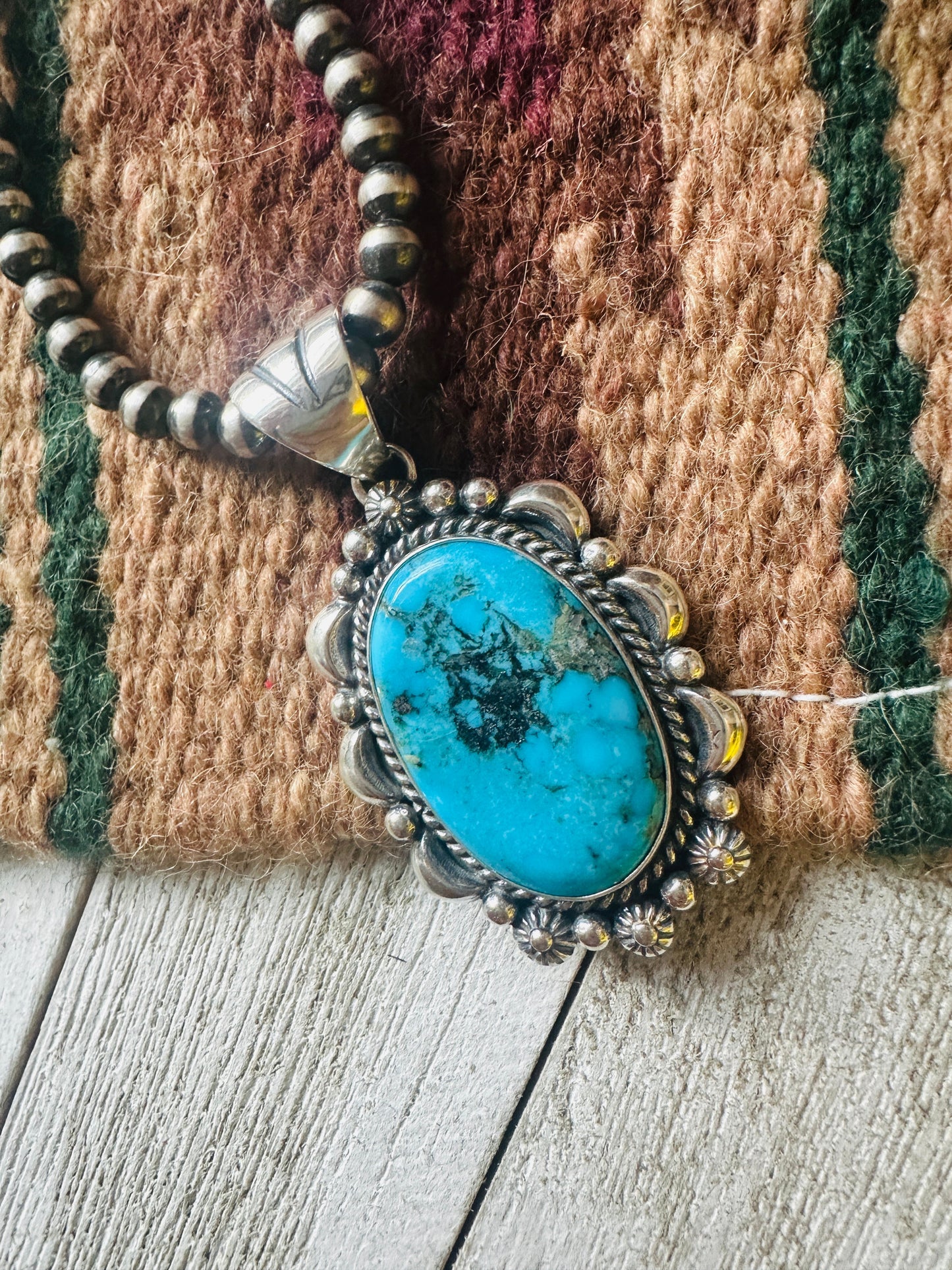 Navajo Kingman Turquoise & Sterling Silver Pendant