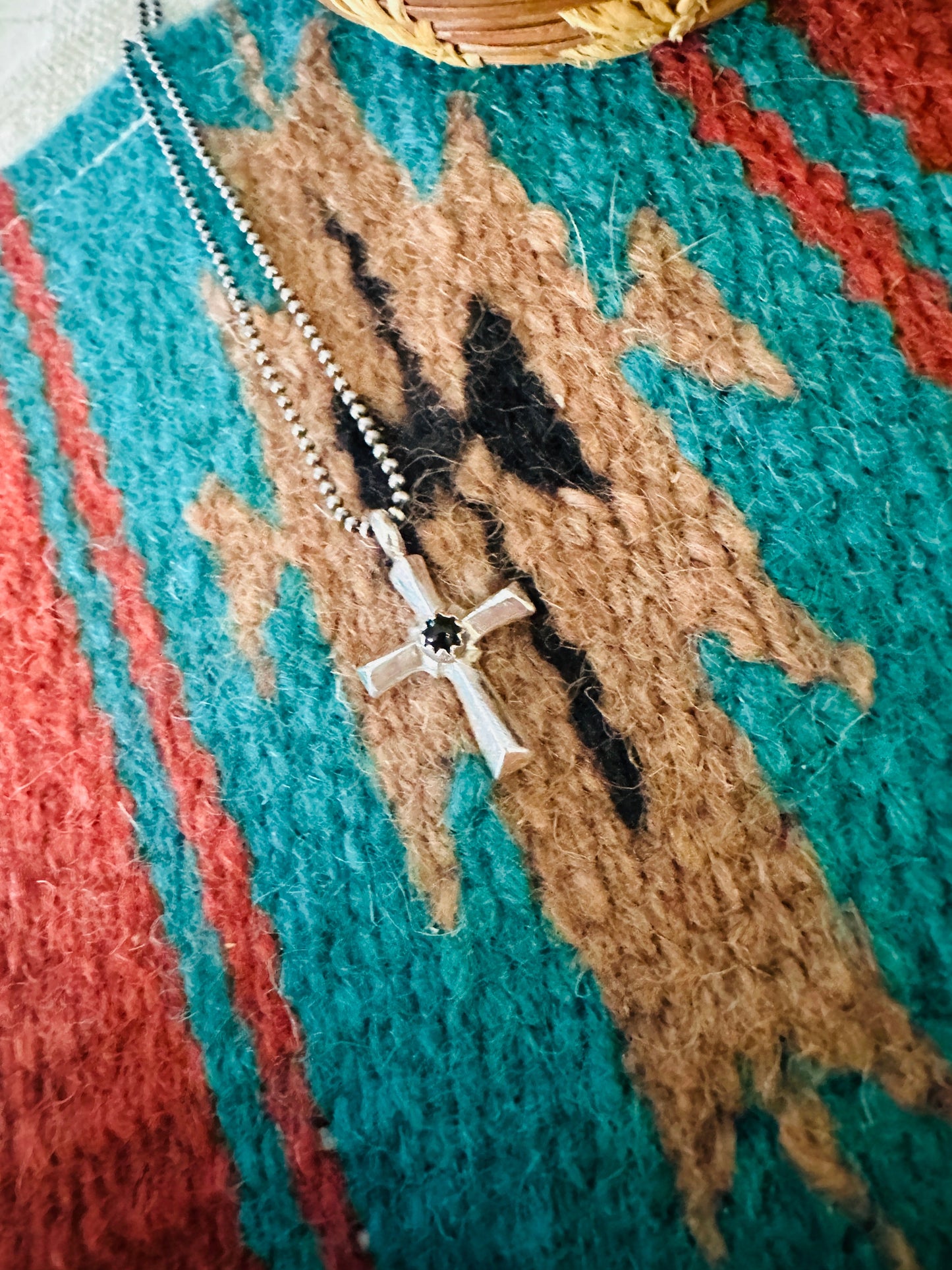 Navajo Black Onyx & Sterling Silver Cross Pendant CR29