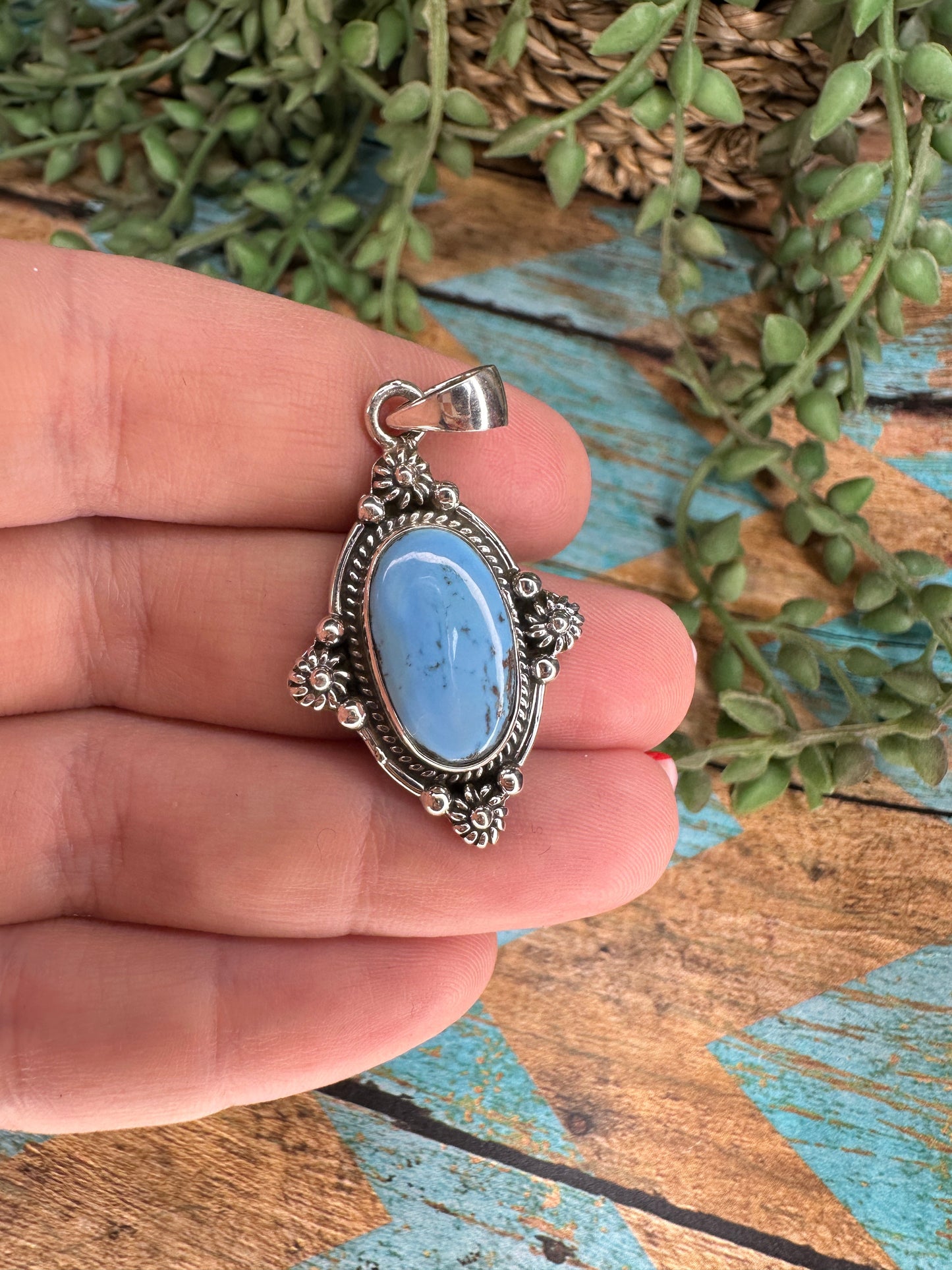 Beautiful Handmade Sterling Silver & Golden Hills Turquoise Single Stone Pendant
