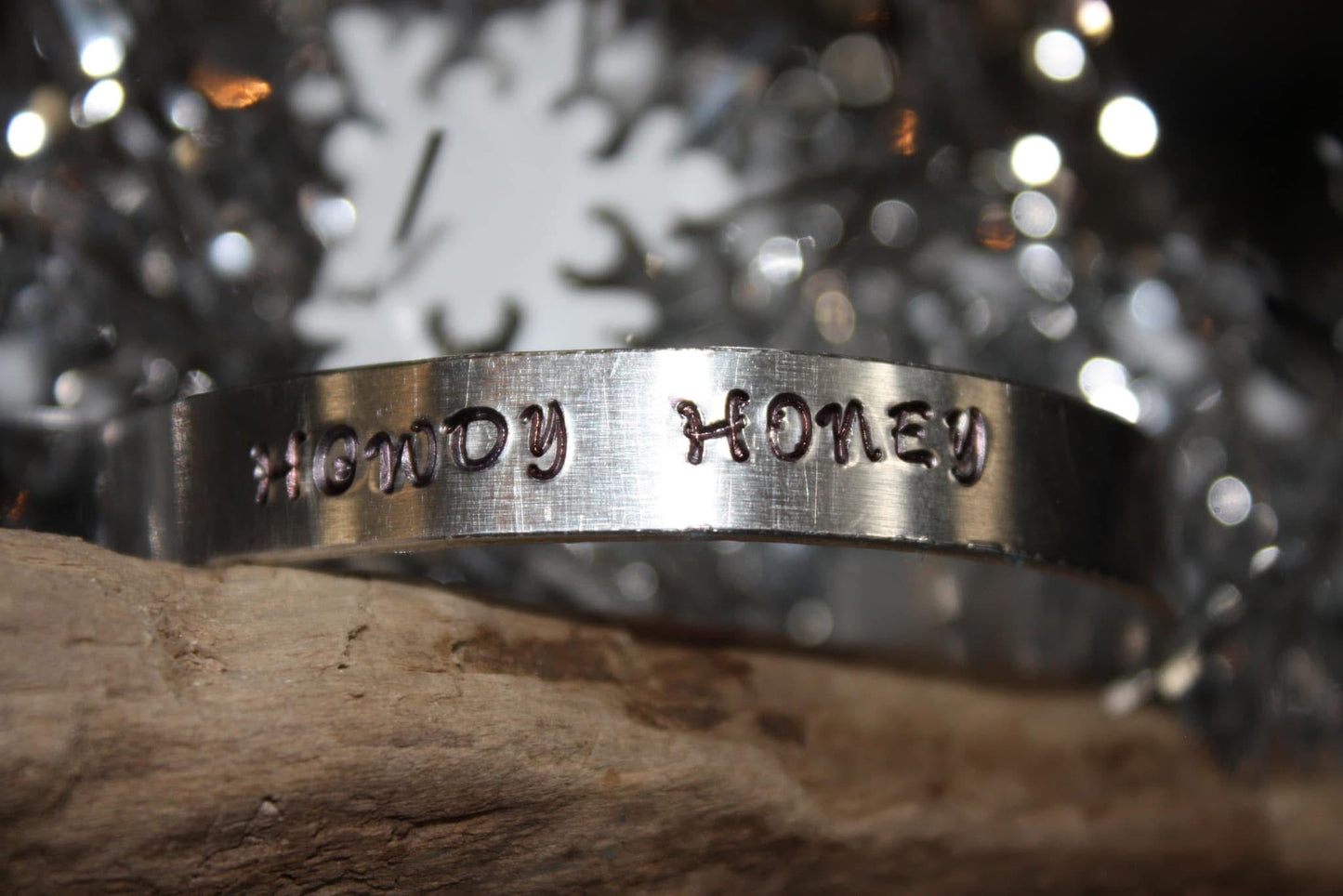 Howdy honey stamped cuff
