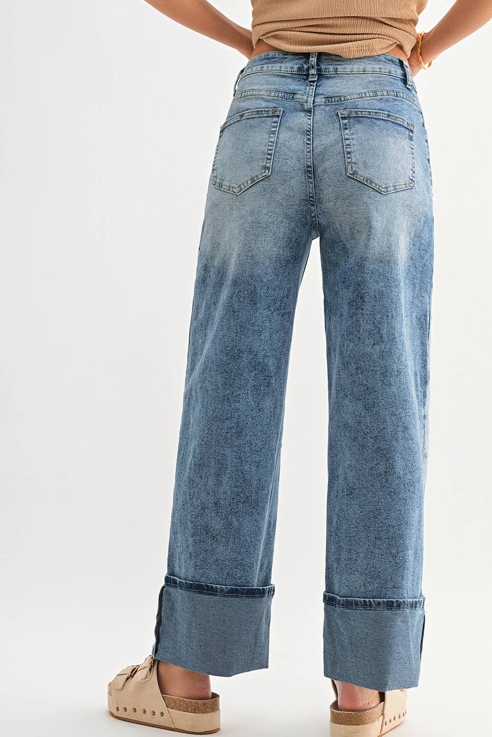 High Waist Button Zip Medium Wash Jeans