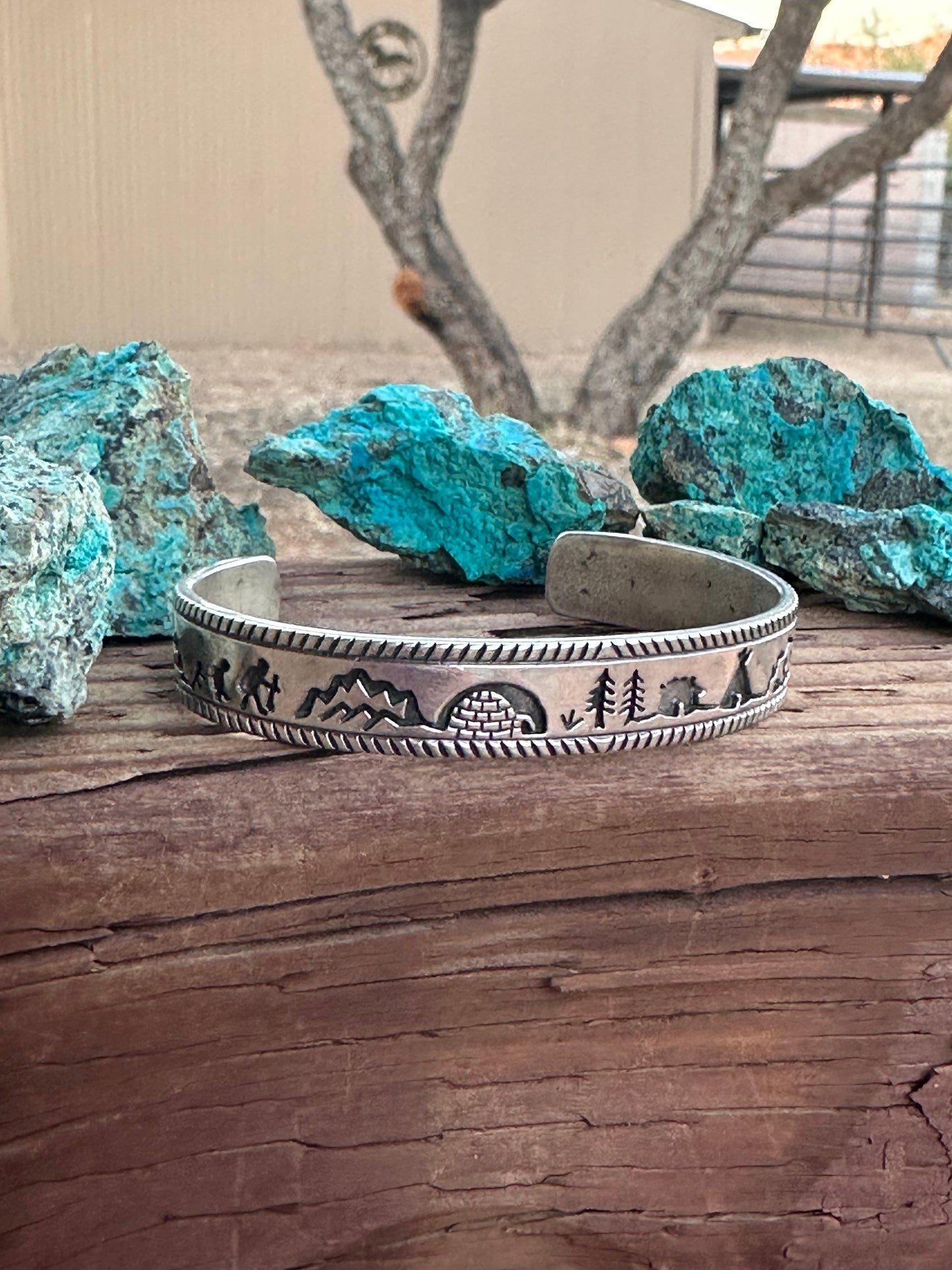 Vintage Old Pawn Navajo Sterling Silver Story Teller Cuff Bracelet