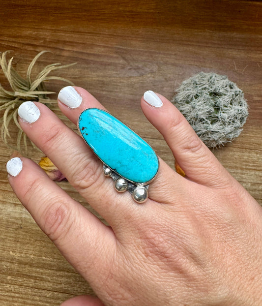 MJ collection - long turquoise stone ring - Size 6 - sterling silver