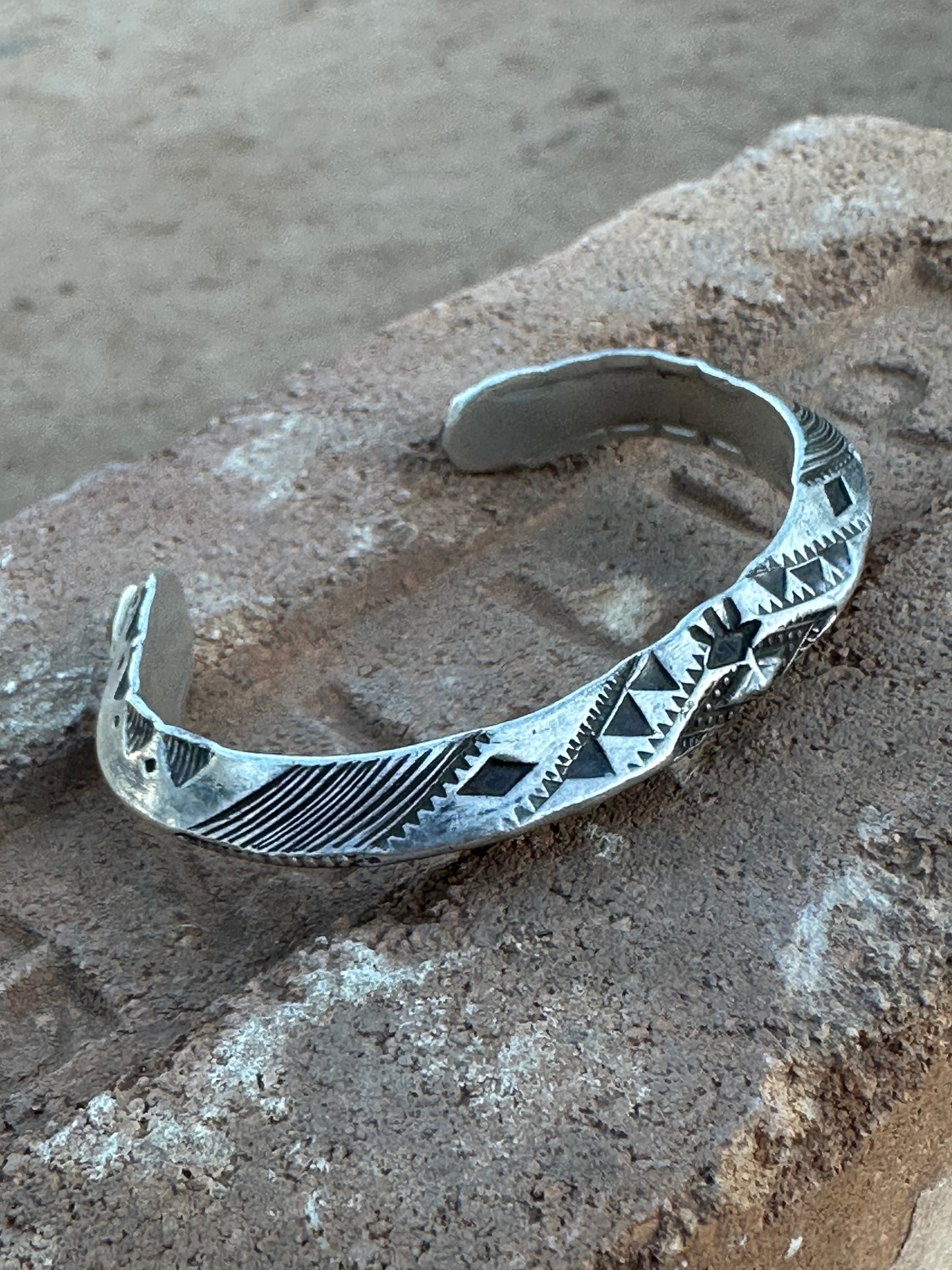 Vintage Old Pawn Navajo Sterling Silver Hand Stamped Cuff Bracelet