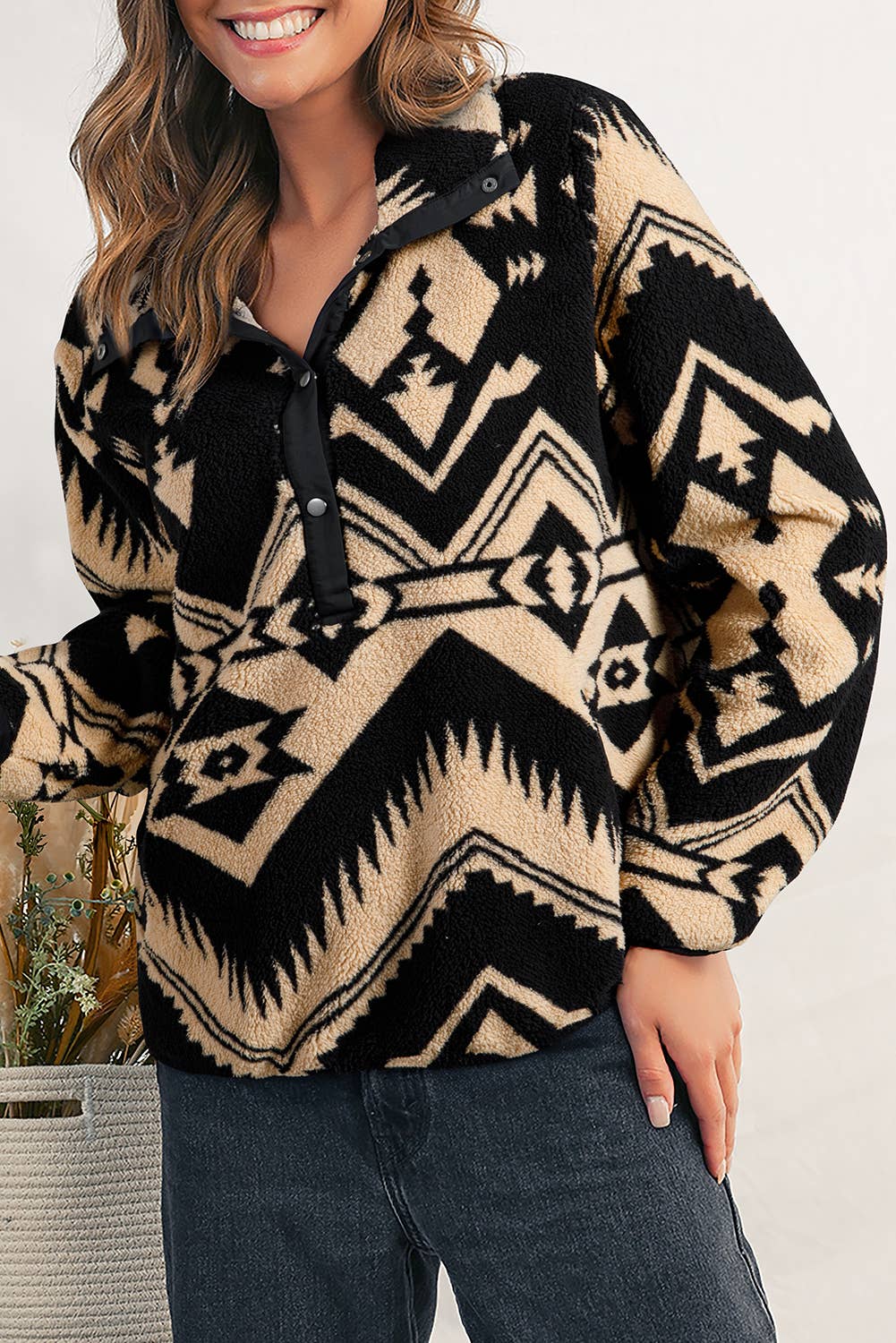 Western Geometric Half Zip Sweatshirt