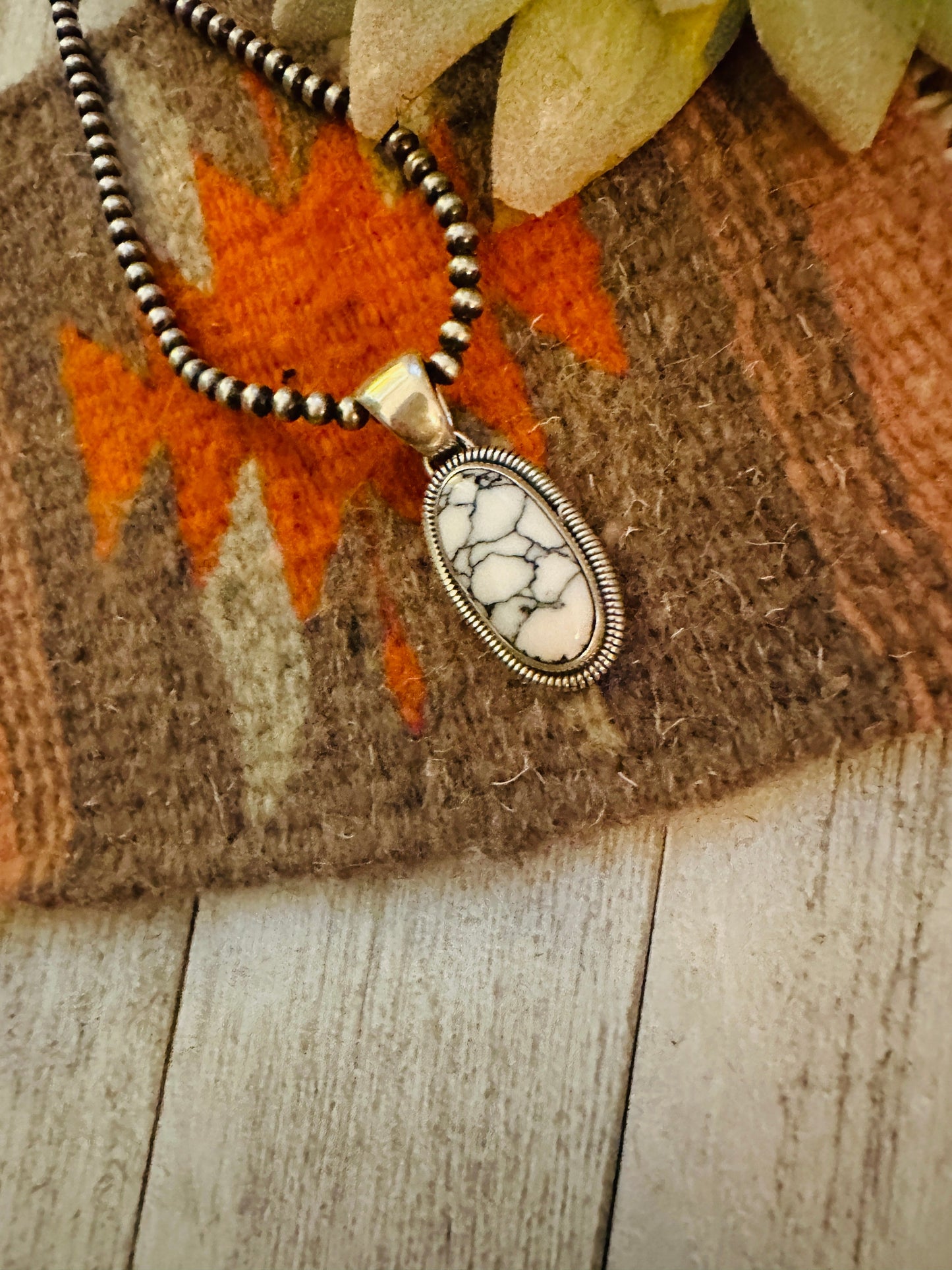 Navajo Howlite & Sterling Silver Pendant by Wydell Billie