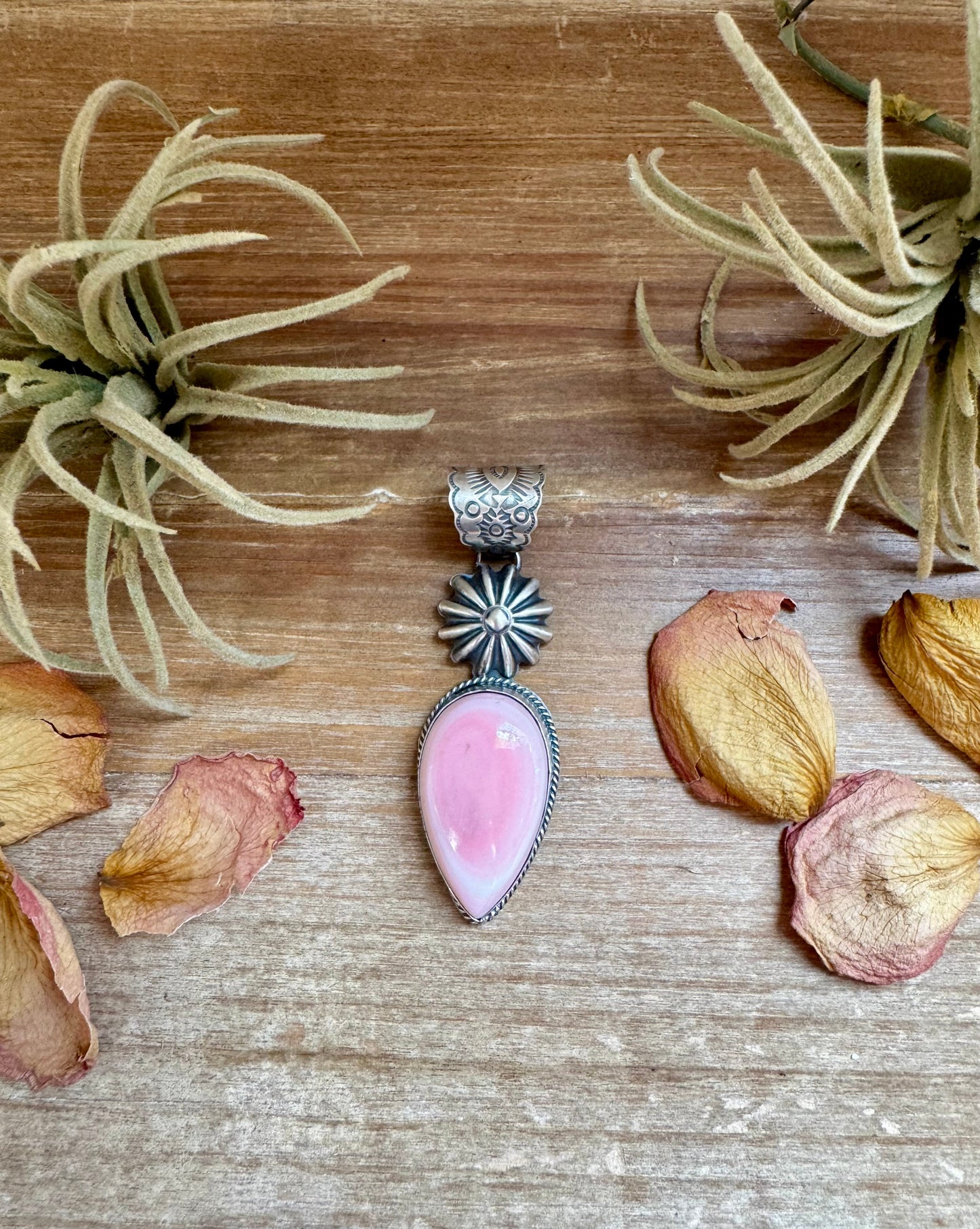 Pink Conch Sterling Silver Pendant – 3" Long, PN Stamp