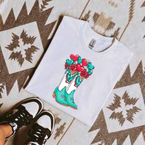 Valentine’s day cowboy boots sublimation T-shirt