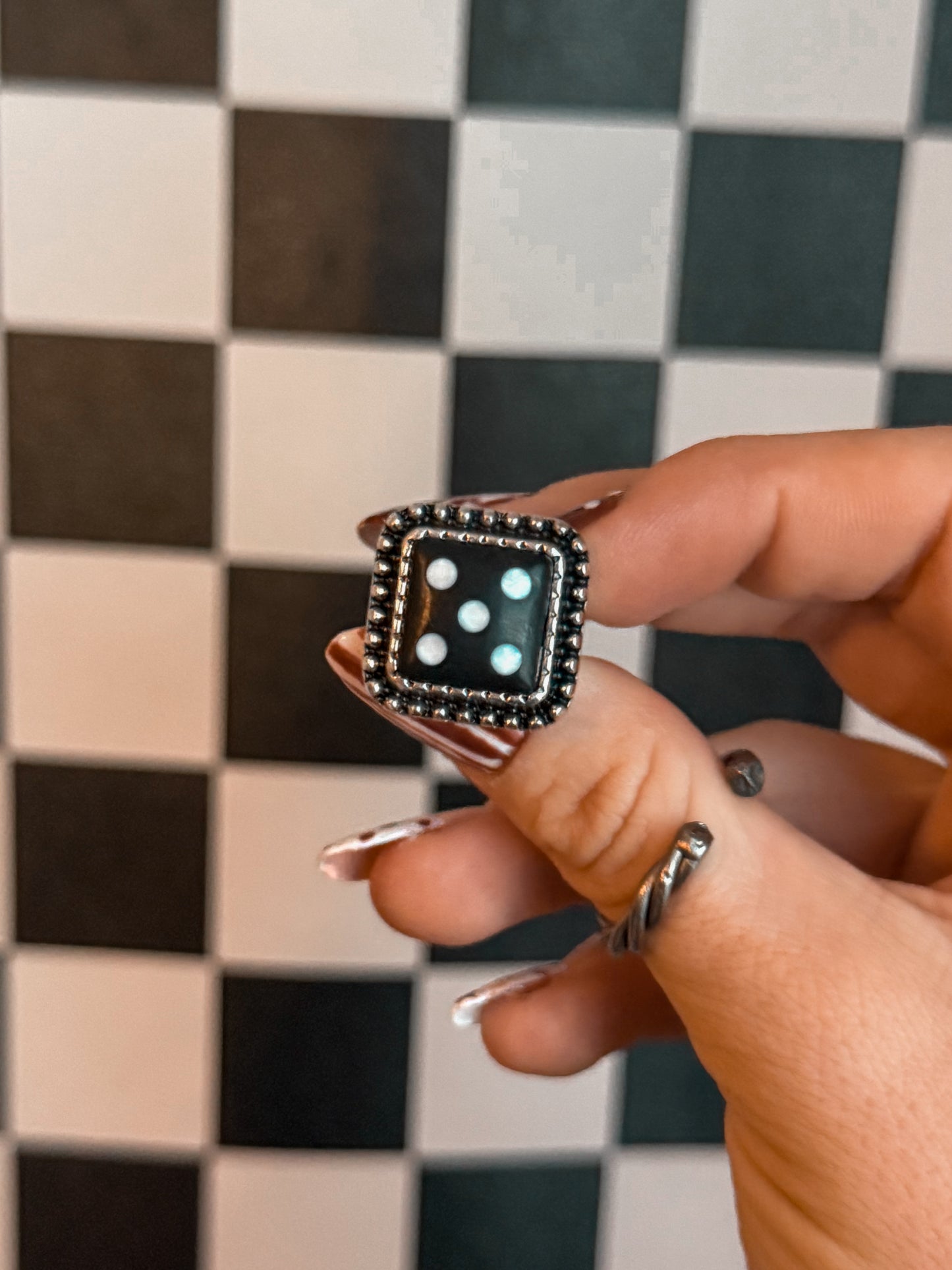 Black dice ring adjustable