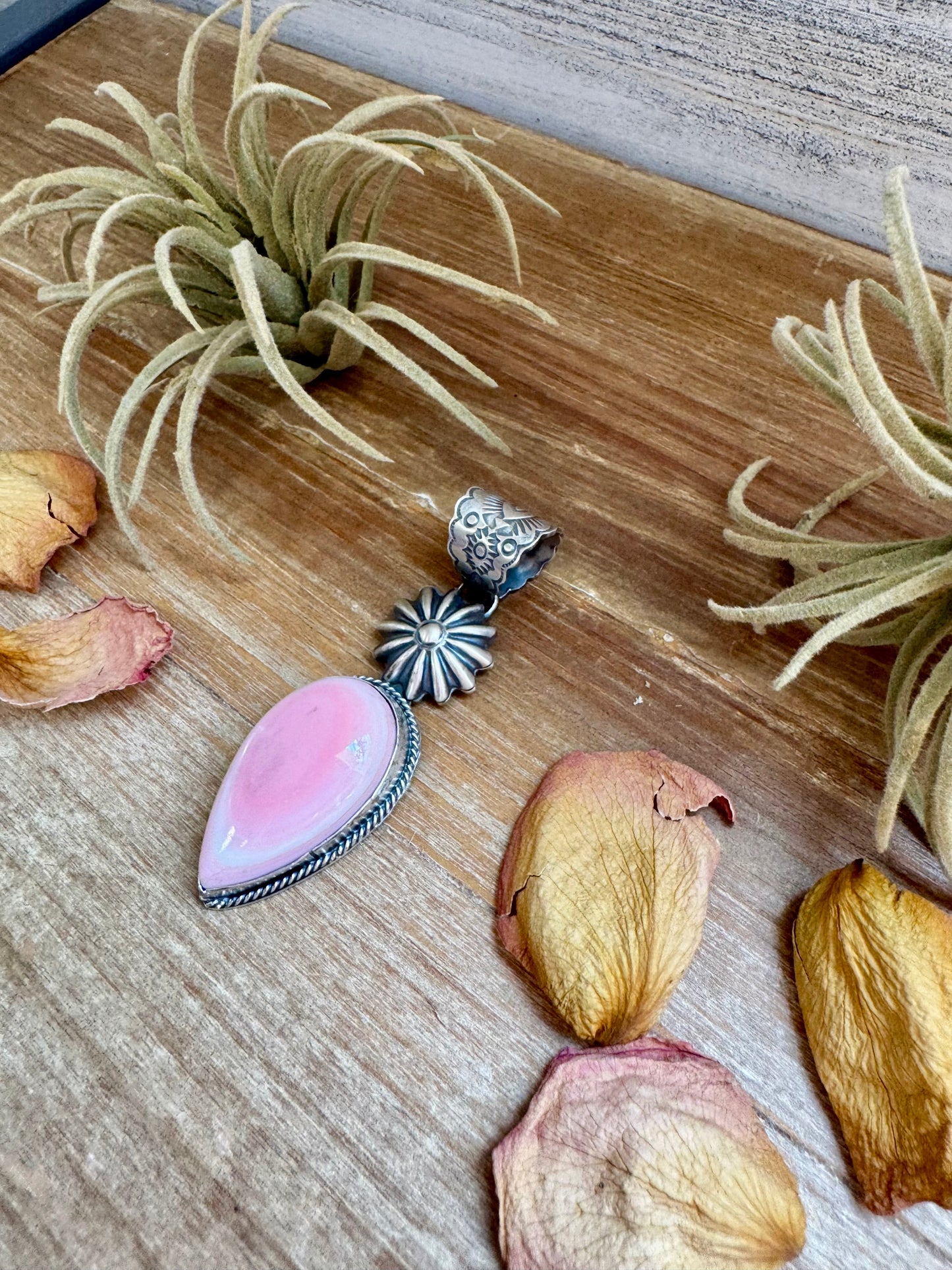 Pink Conch Sterling Silver Pendant – 3" Long, PN Stamp