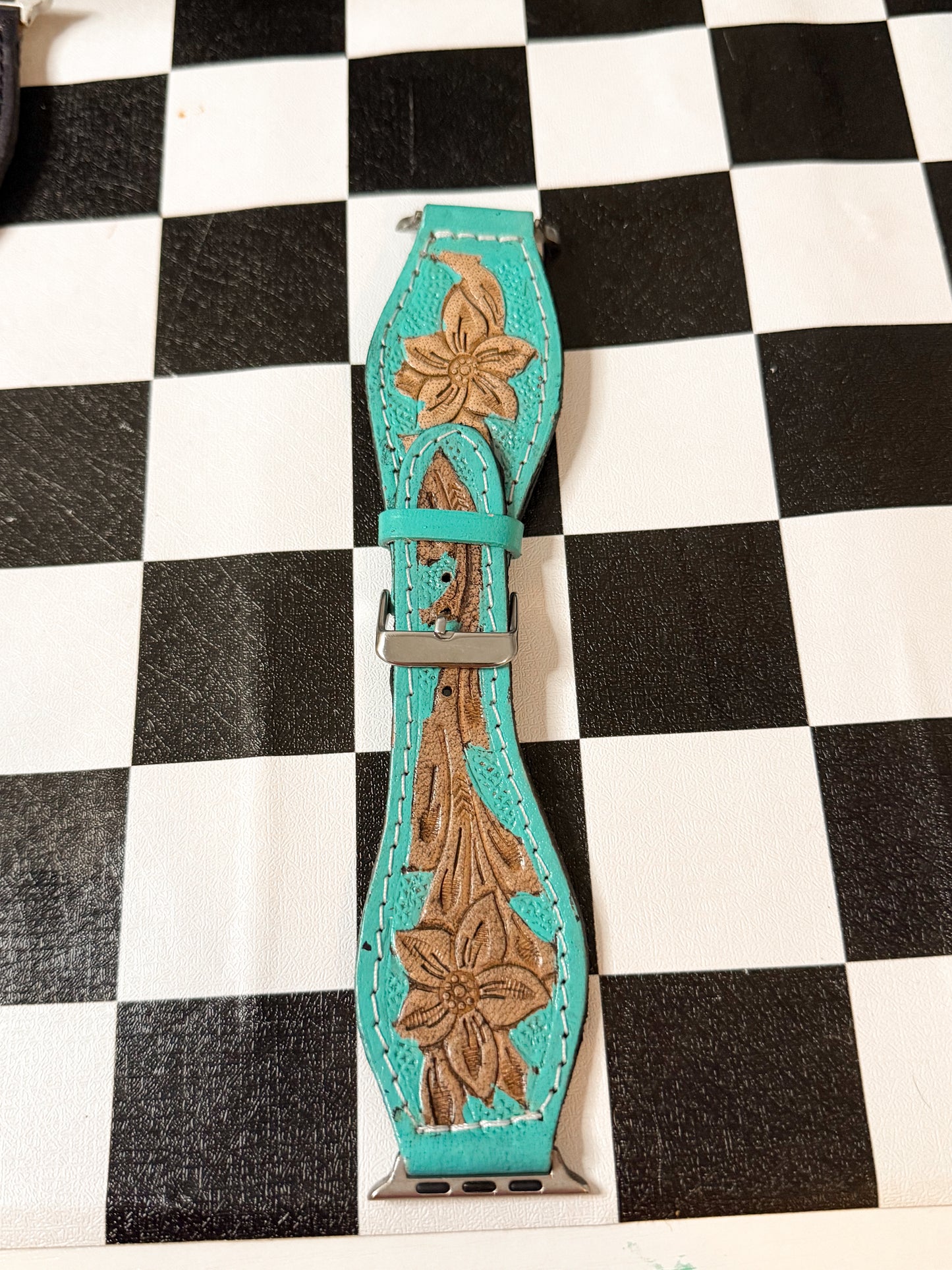 Tooled leather Apple Watch band