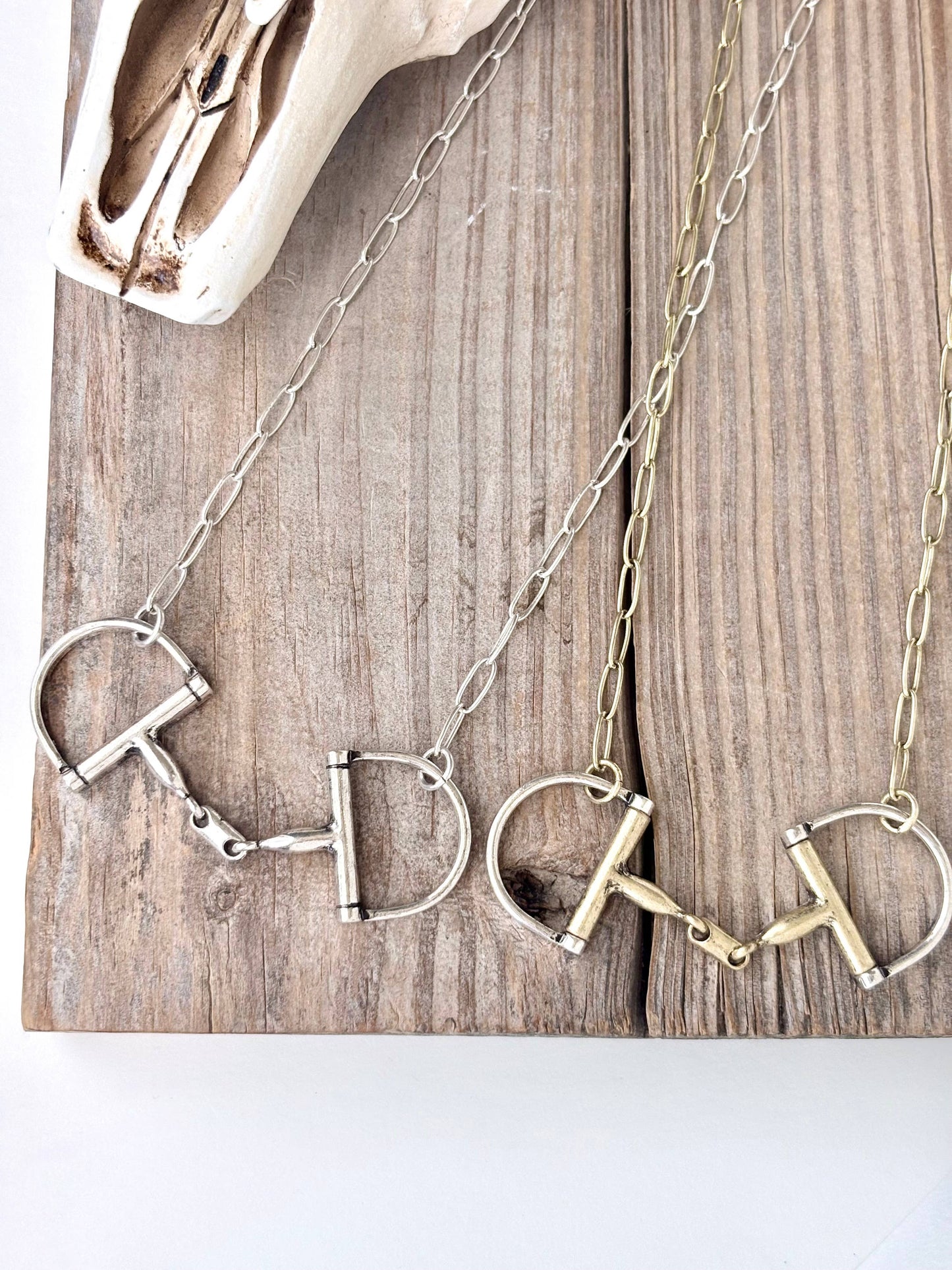 Western Horse Bit Pendant Necklace: Silver