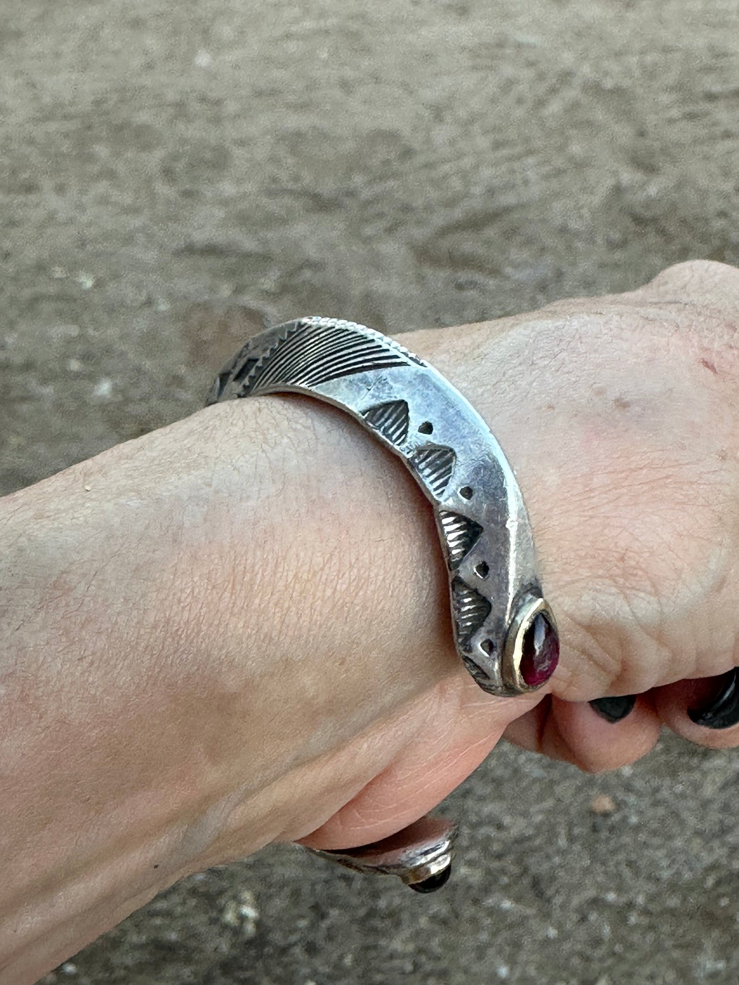 Vintage Old Pawn Navajo Sterling Silver Hand Stamped Cuff Bracelet