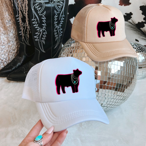 Cow show & turquoise western trucker hat