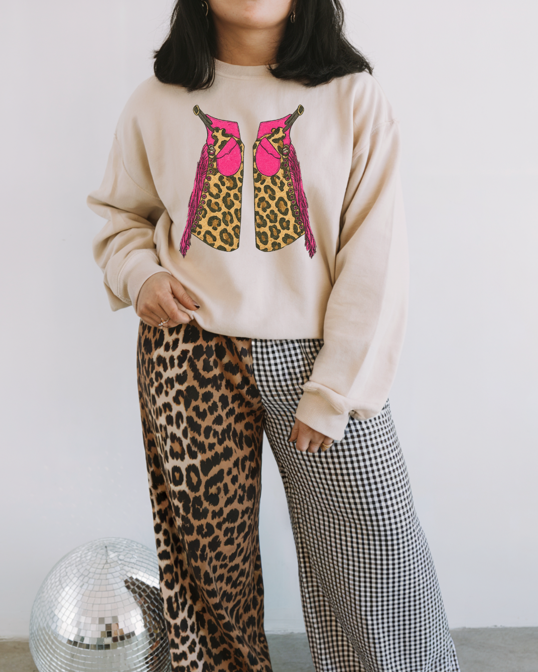 Mix print chaps sweatshirt