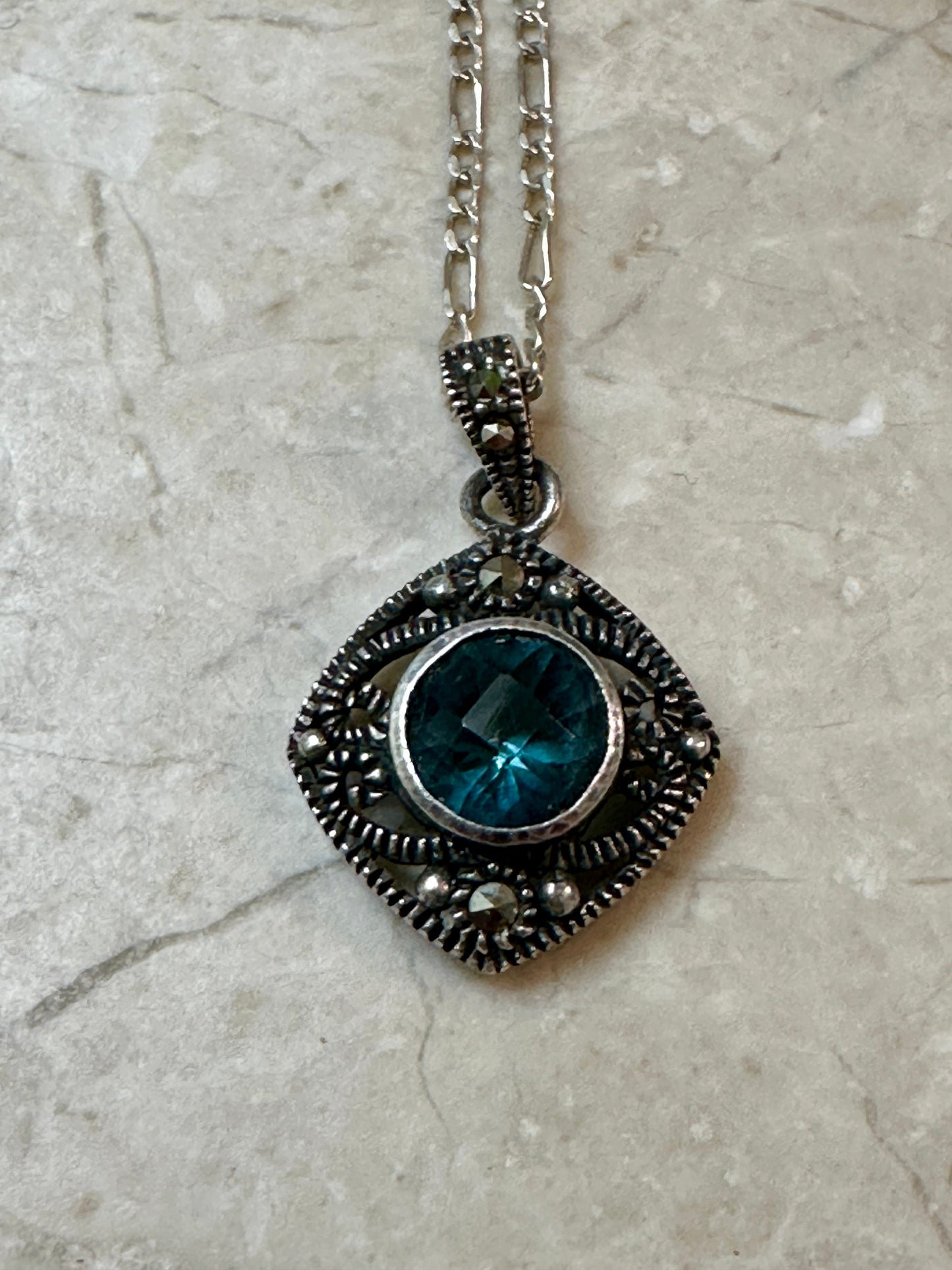 Blue Topaz pendant necklace 20” 