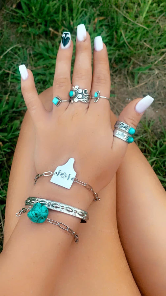 Custom stamped cowtag bracelet