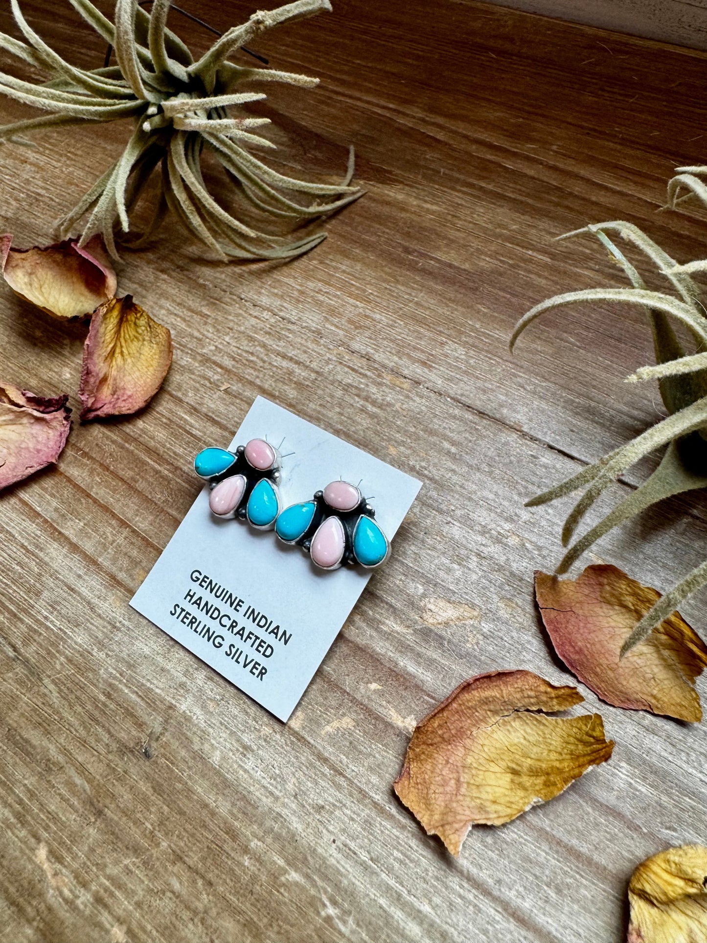 Stud Earrings – Kingman Turquoise & Pink Conch (Stamped Marcella James)
