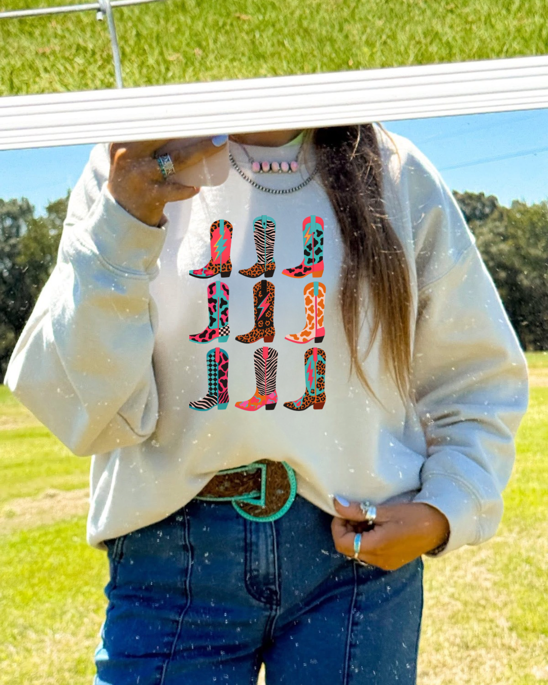 Mix print boot sweatshirt