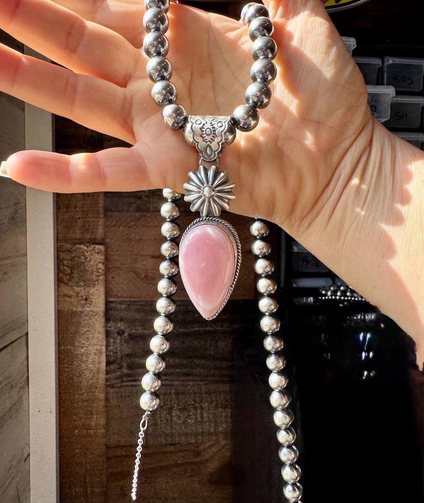 Pink Conch Sterling Silver Pendant – 3" Long, PN Stamp