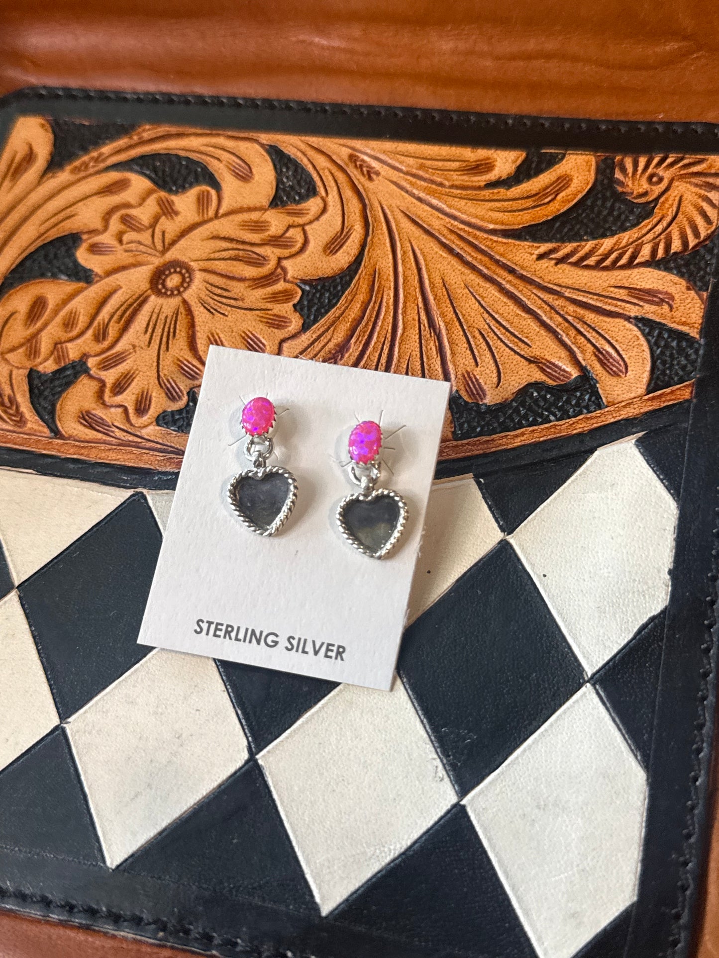 Pink opal heart earrings