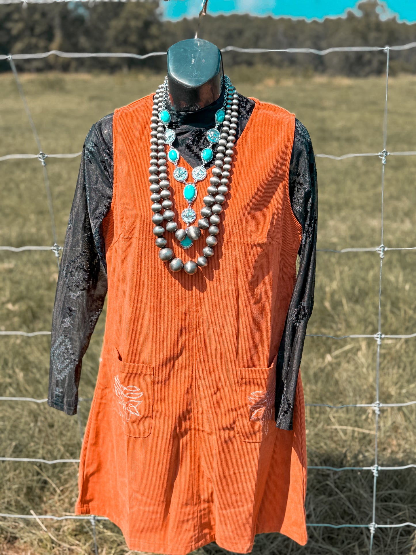 Western Embroidered Pocket Pre-fall Dress