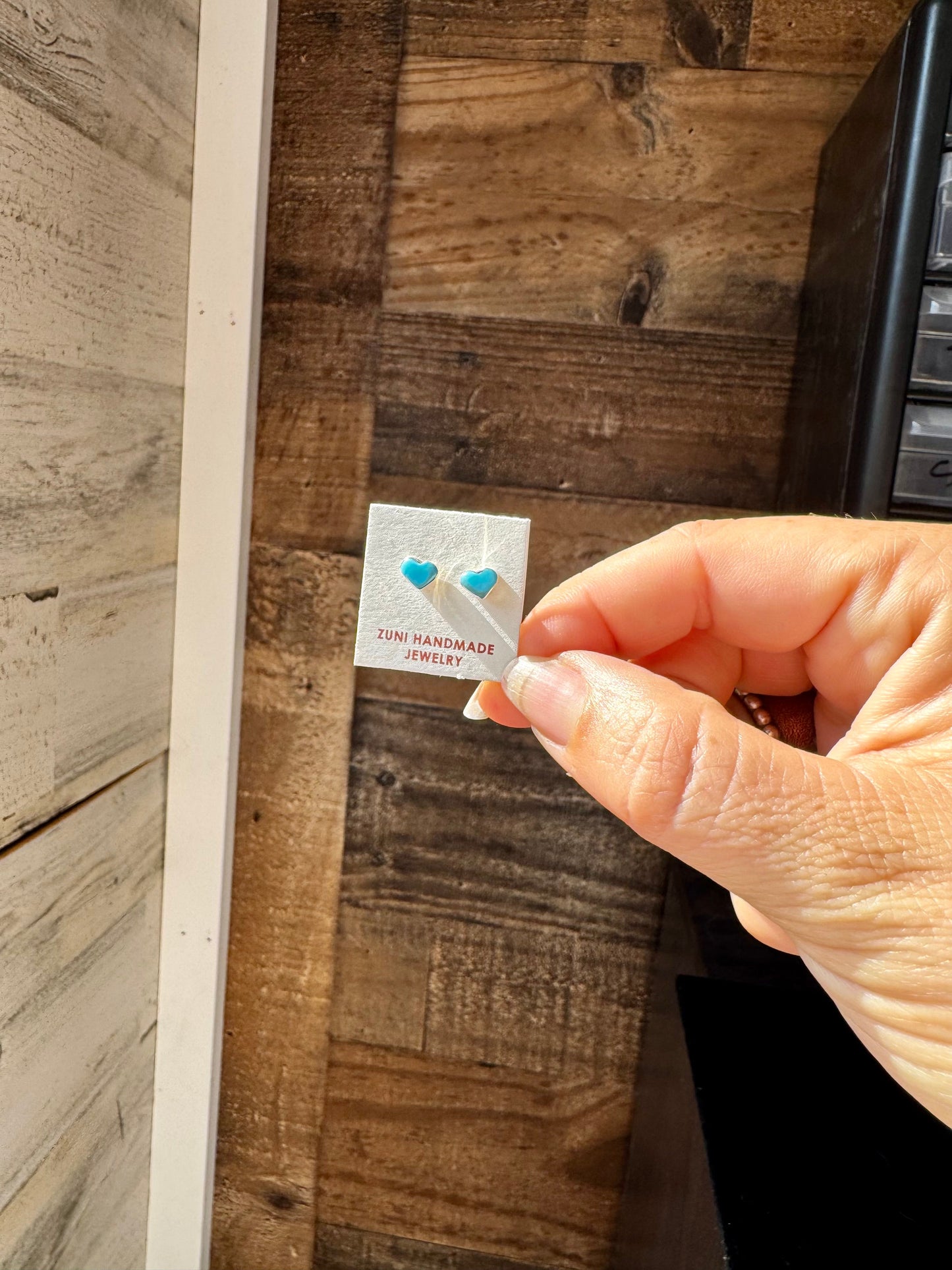 Heart-Shaped Turquoise Inlay Stud Earrings – Mary Ann Neha – Zuni Handmade Sterling Silver