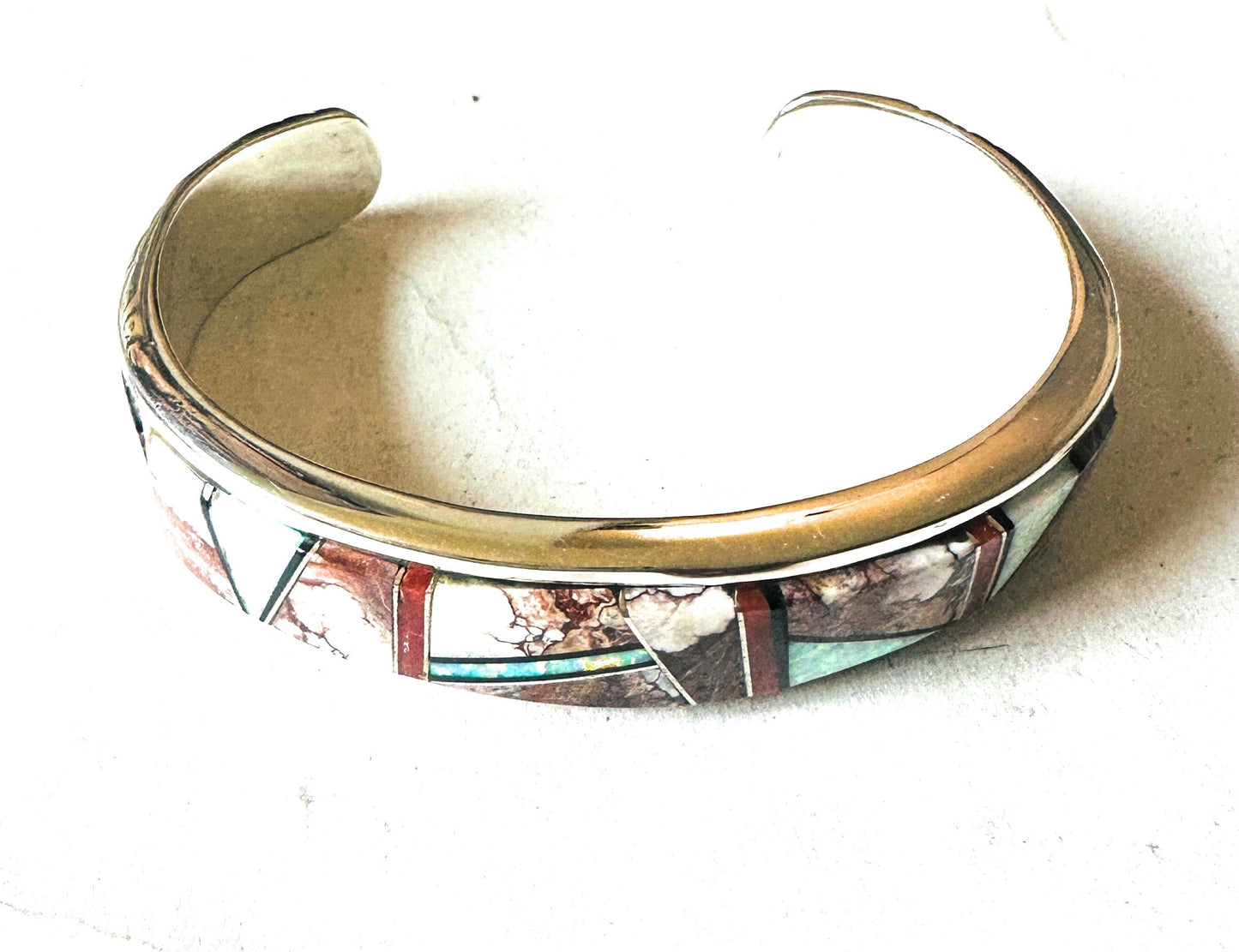 Navajo Multi Stone & Sterling Silver Inlay Cuff Bracelet