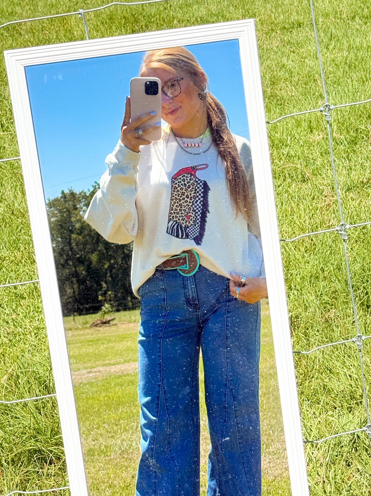 Mix prints chaps sweatshirt