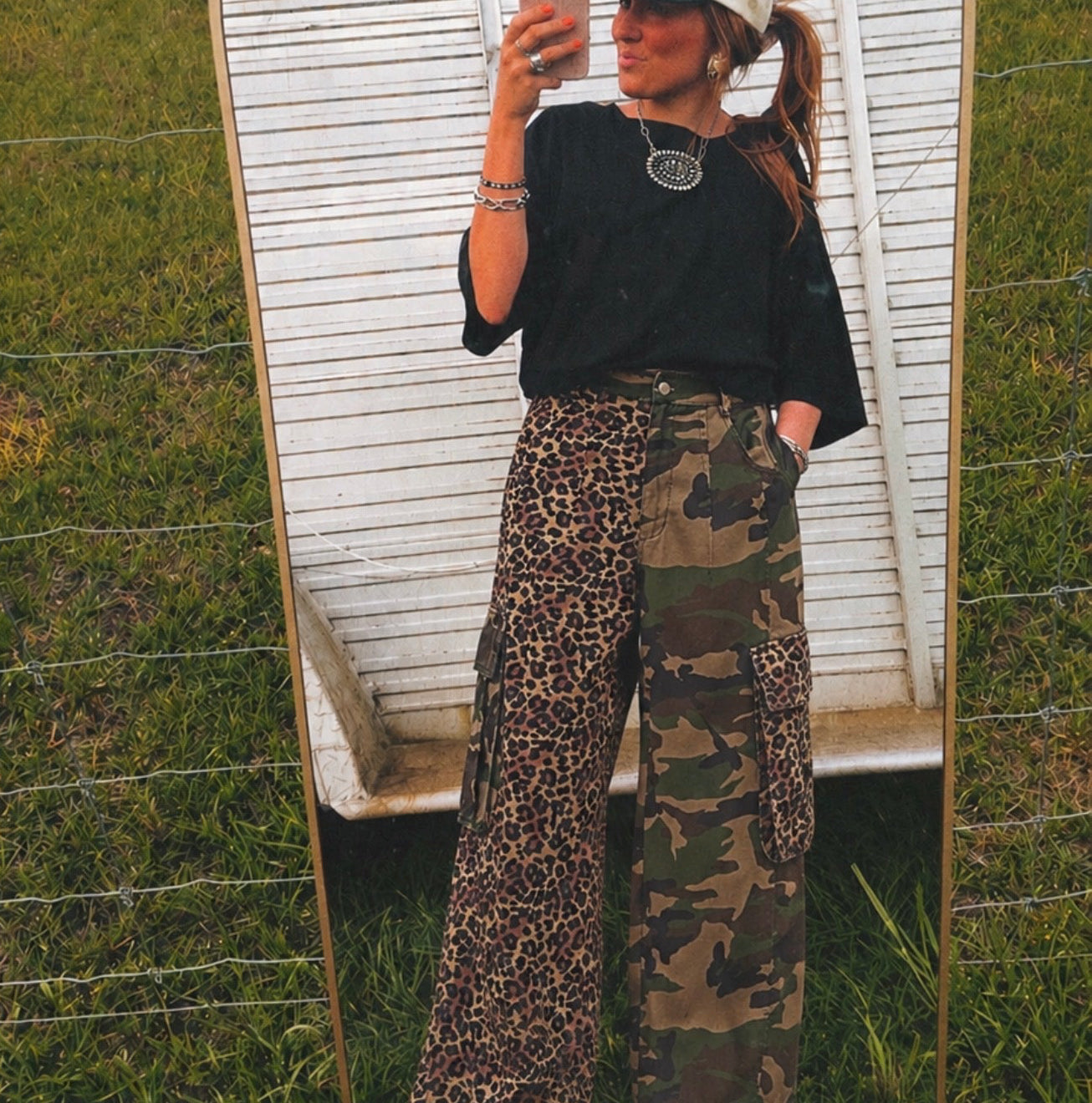 Mix print camo and cheetah pants - presale