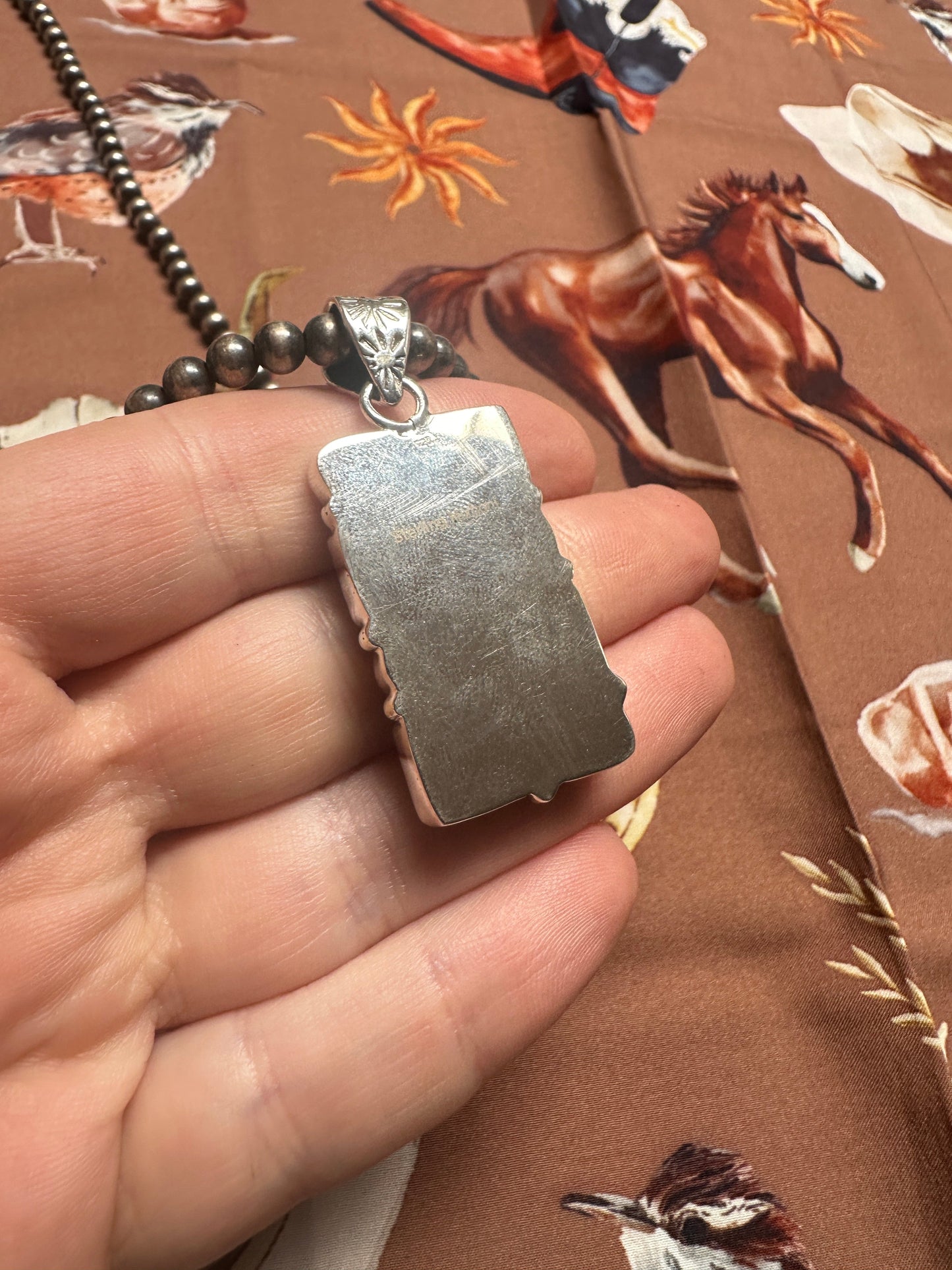Beautiful Handmade Sterling Silver, Coral & Sonoran Mountain Turquoise Bar Pendant