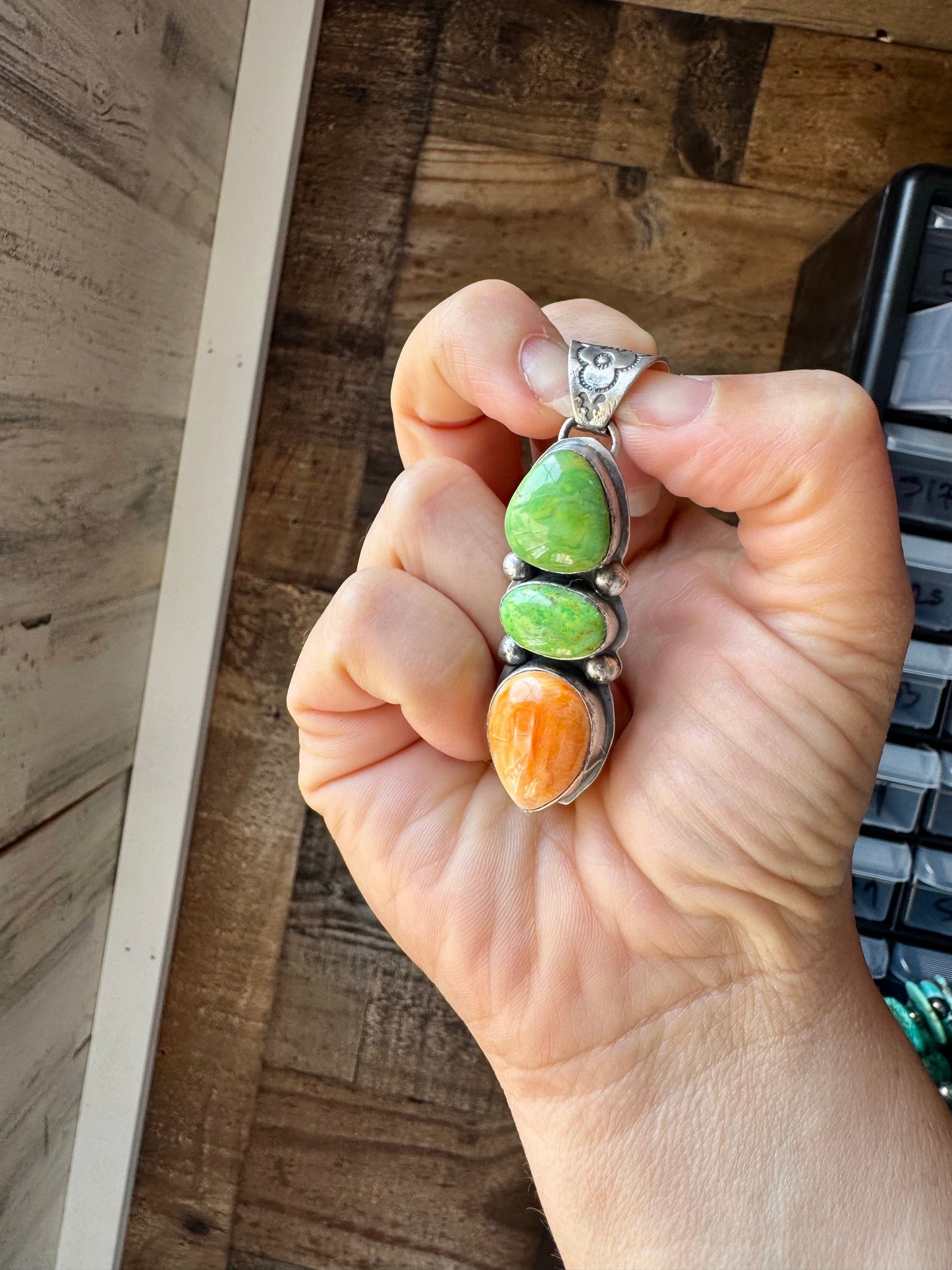 Boyd Ashley 3-Stone Pendant – Spiny Oyster & Green Turquoise, Sterling Silver