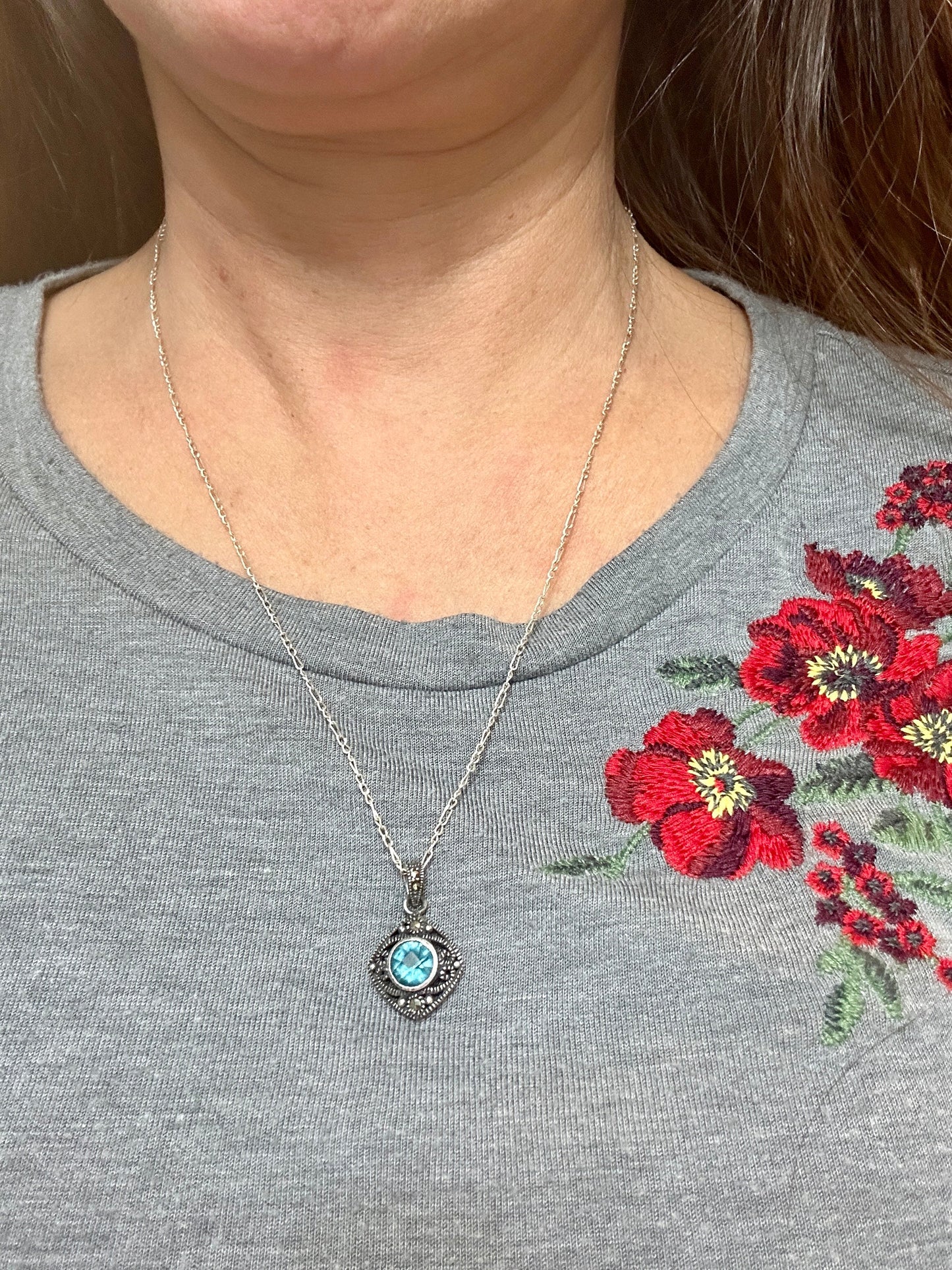 Blue Topaz pendant necklace 20” 