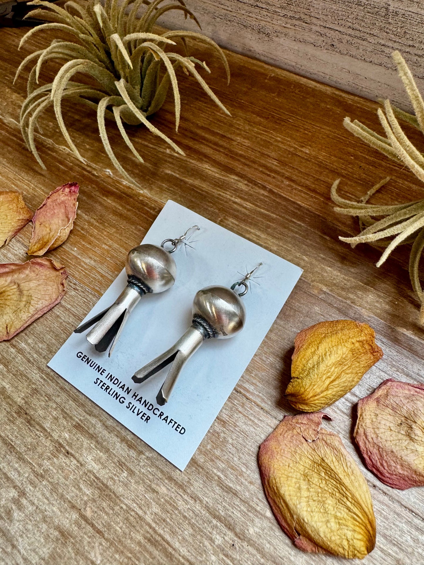 Sterling Silver Blossom Earrings – Native Made, Stamp MS, 2.5" Dangle