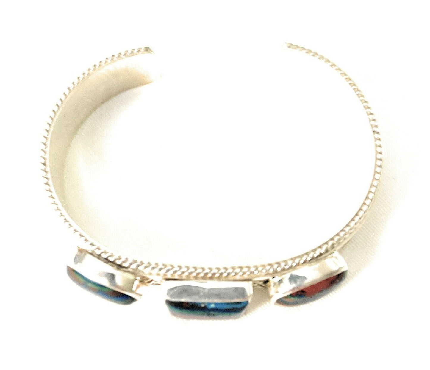 Unique Navajo Sterling Silver & Rainbow Stone Elegant Cuff Bracelet