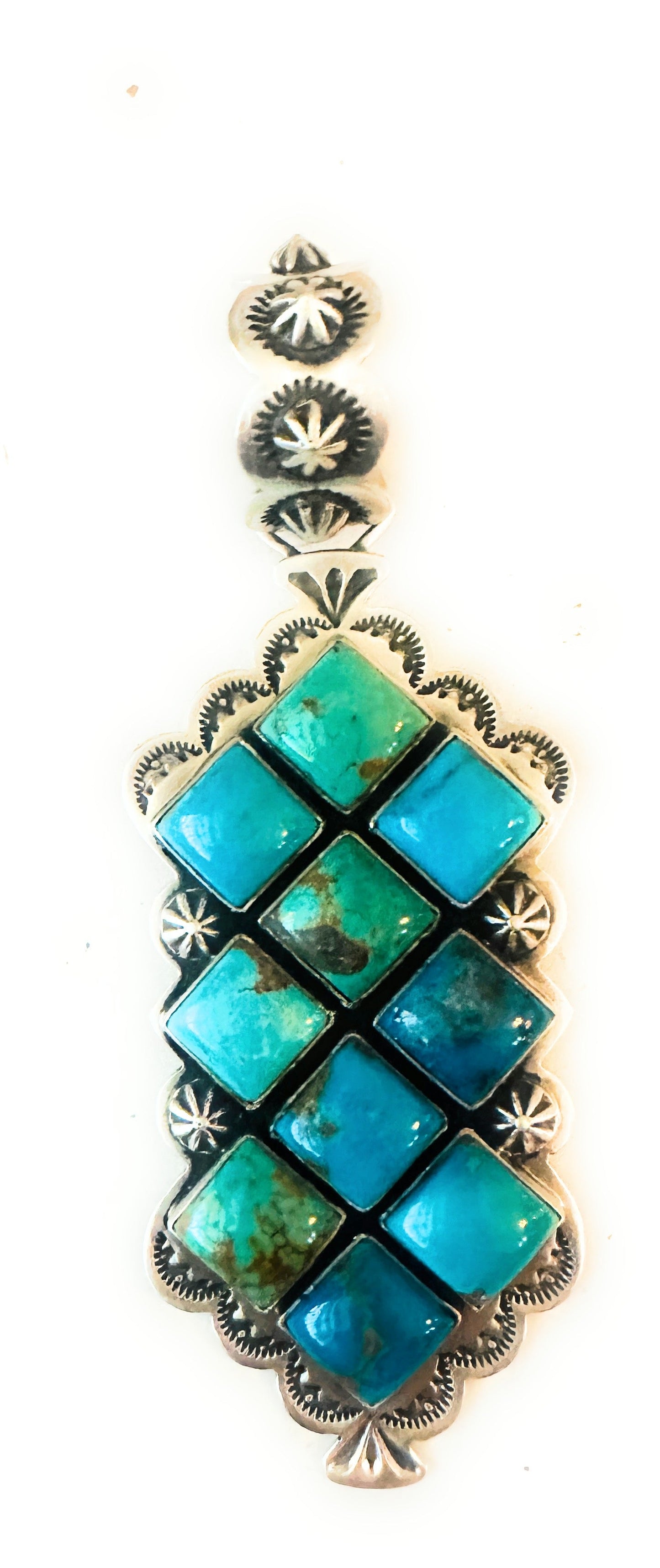 Navajo Turquoise and Sterling Silver Cluster Pendant by Charles Johnson
