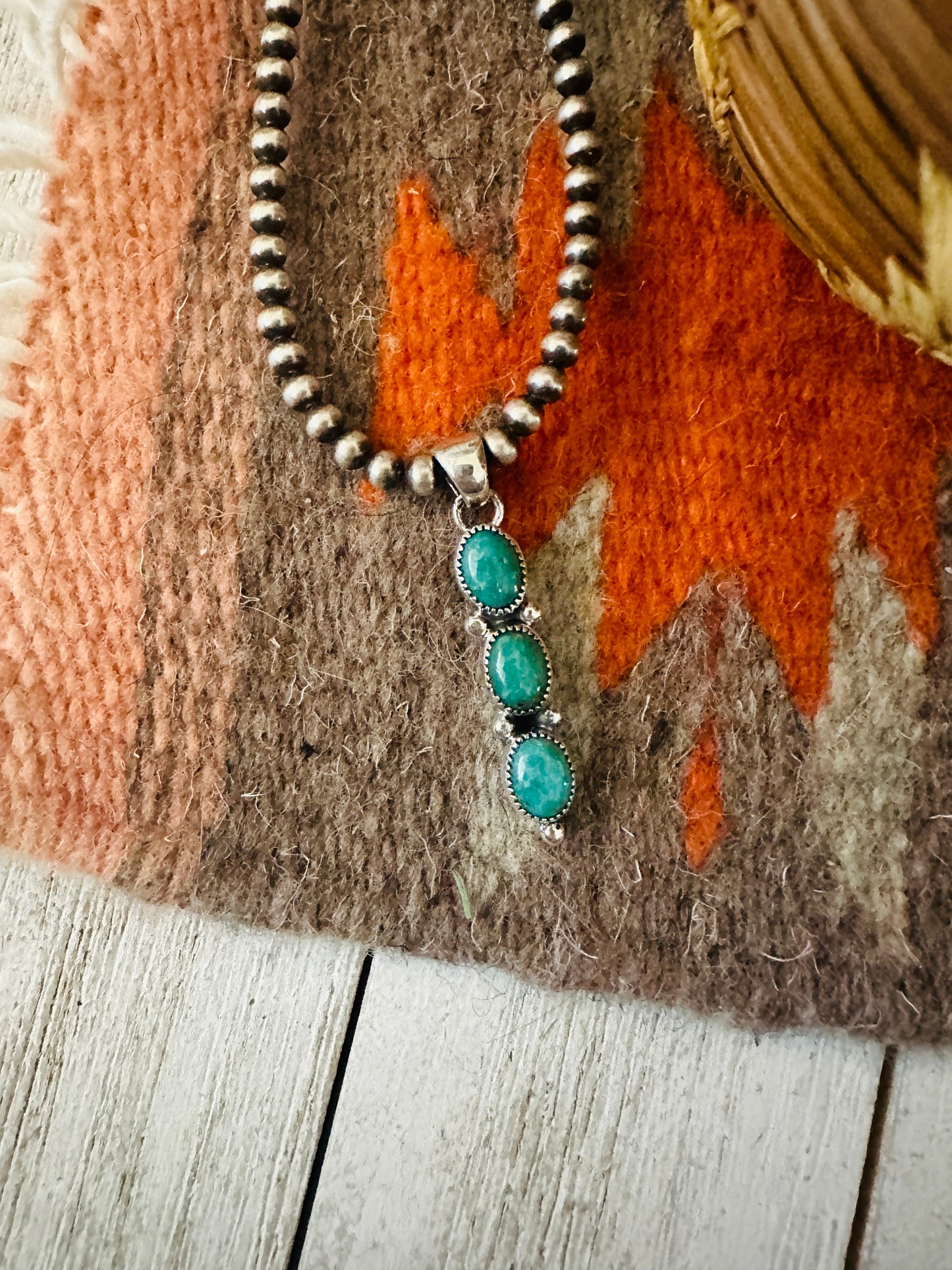 Navajo Turquoise & Sterling Silver Triple Stone Pendant