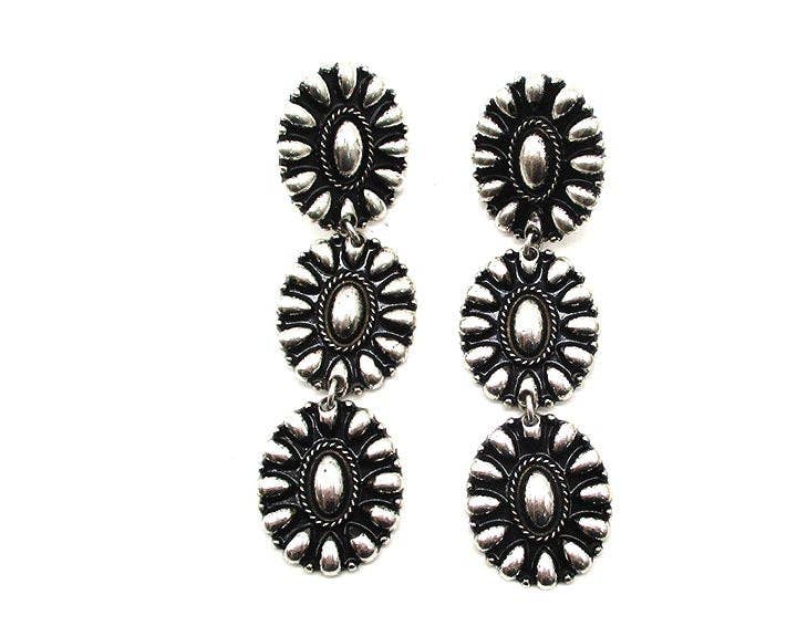 Western Oval Concho 3 Dangle Earring
