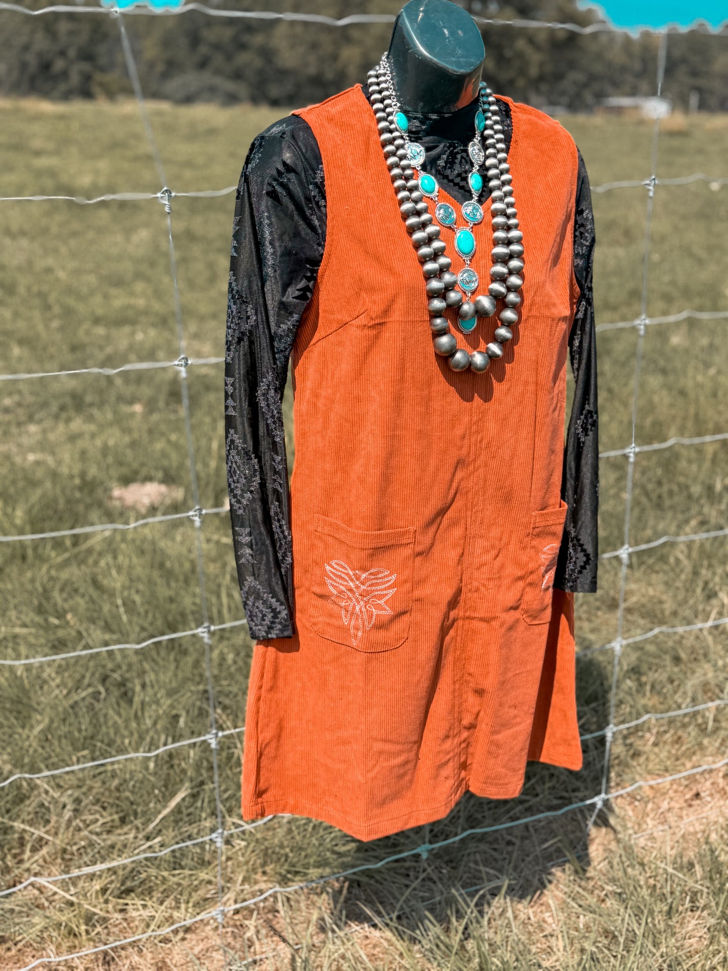 Western Embroidered Pocket Pre-fall Dress