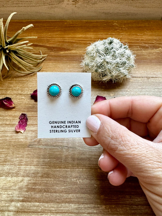 Kingman Turquoise Stud Earrings – Sterling Silver, Native Made, USA