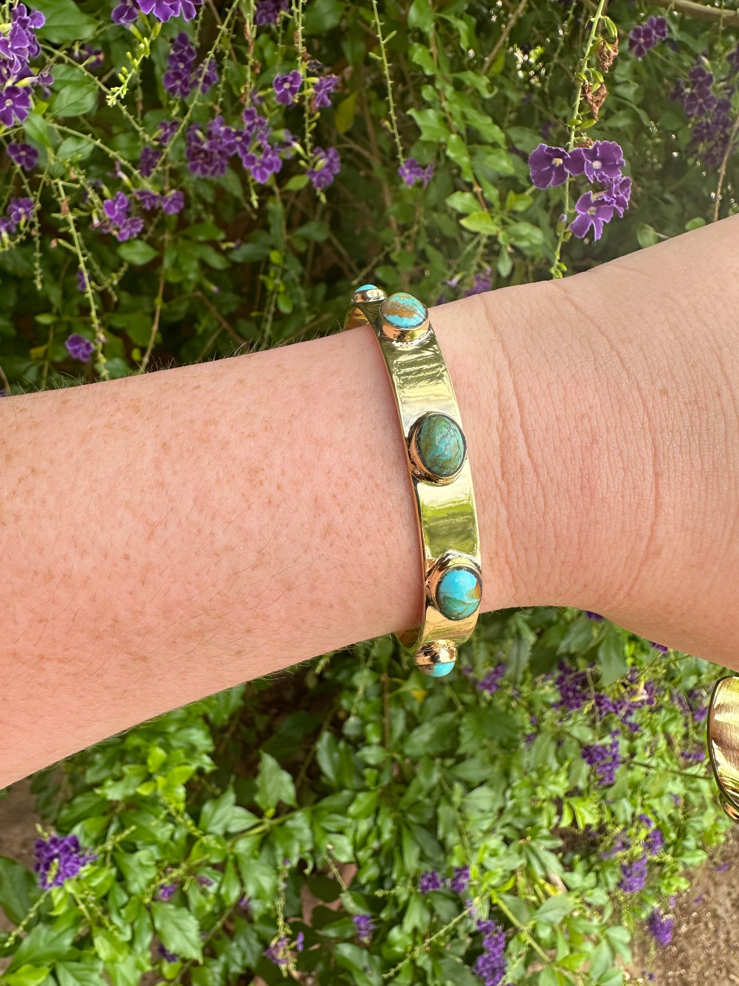 “The Golden Collection” Summerhaven Handmade Natural Turquoise Gold Plated Bracelet Cuff