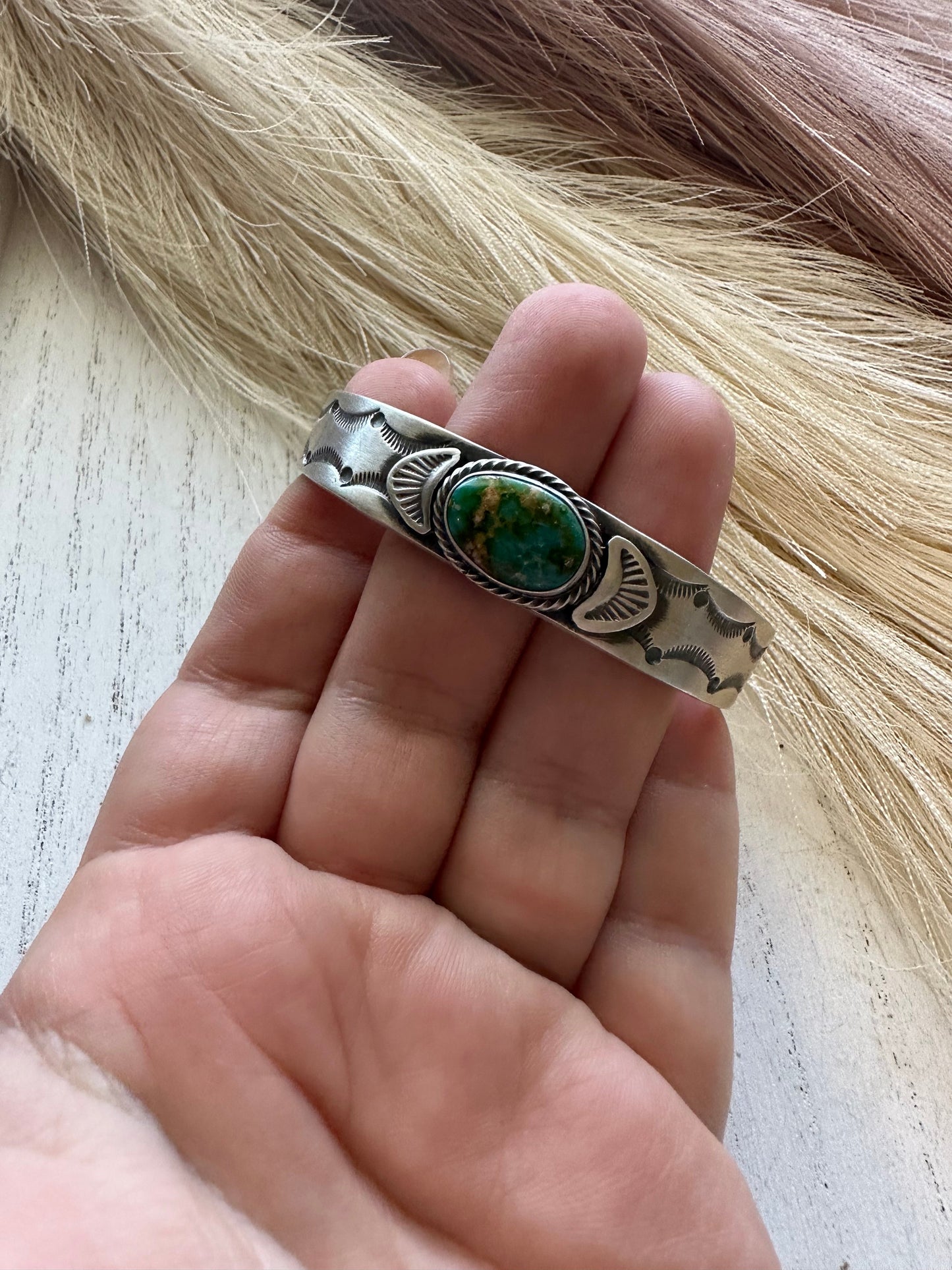 Beautiful Navajo Sterling Sonoran Mountain Turquoise Bracelet Cuff Signed