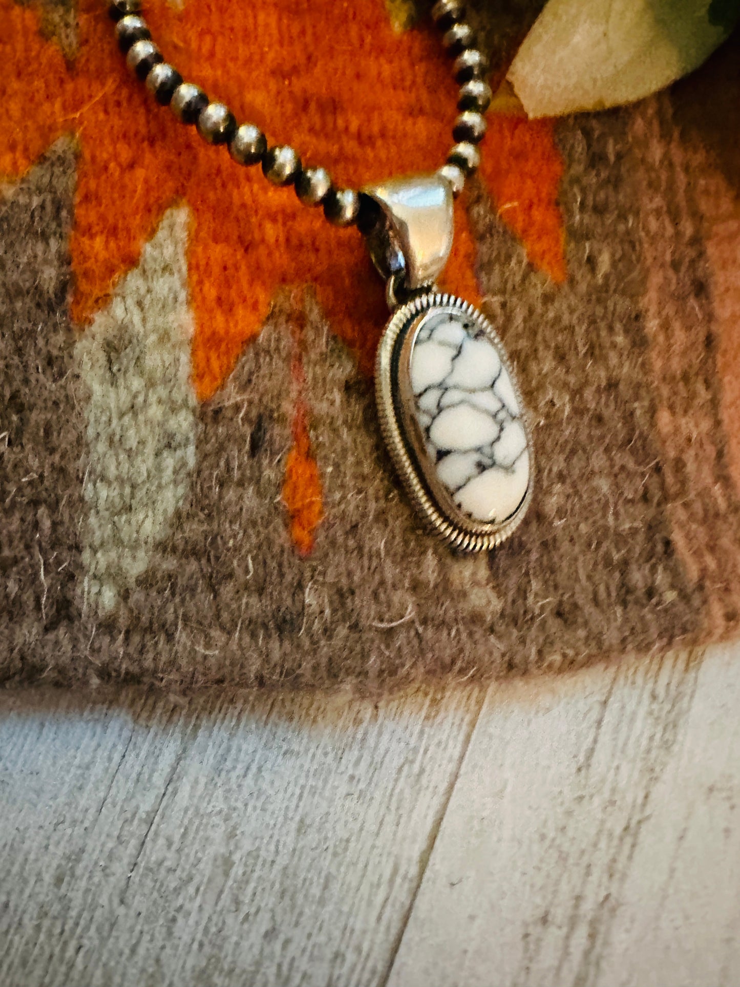 Navajo Howlite & Sterling Silver Pendant by Wydell Billie