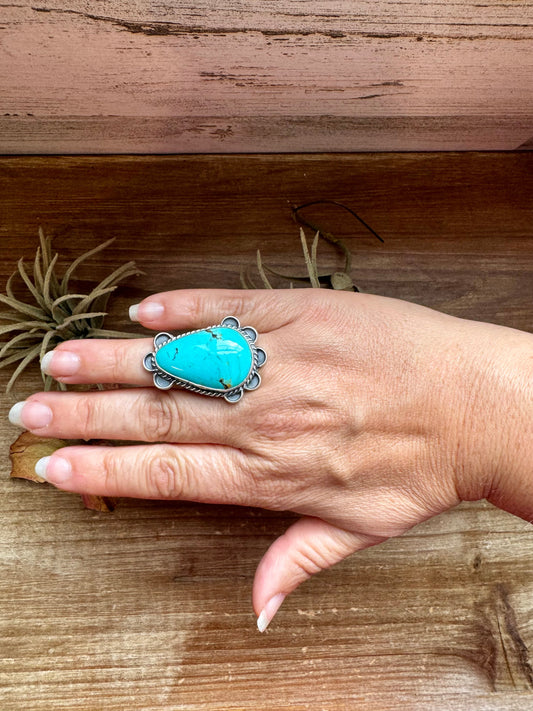 Kingman Turquoise Ring – Size 7.5, Sterling Silver, Stamped KB