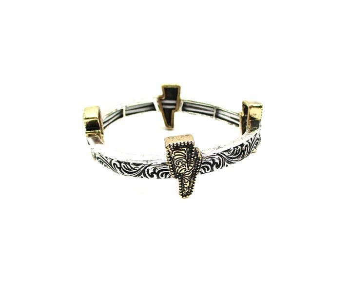 Western Thunderbolt Engraved Stretch Bracelet