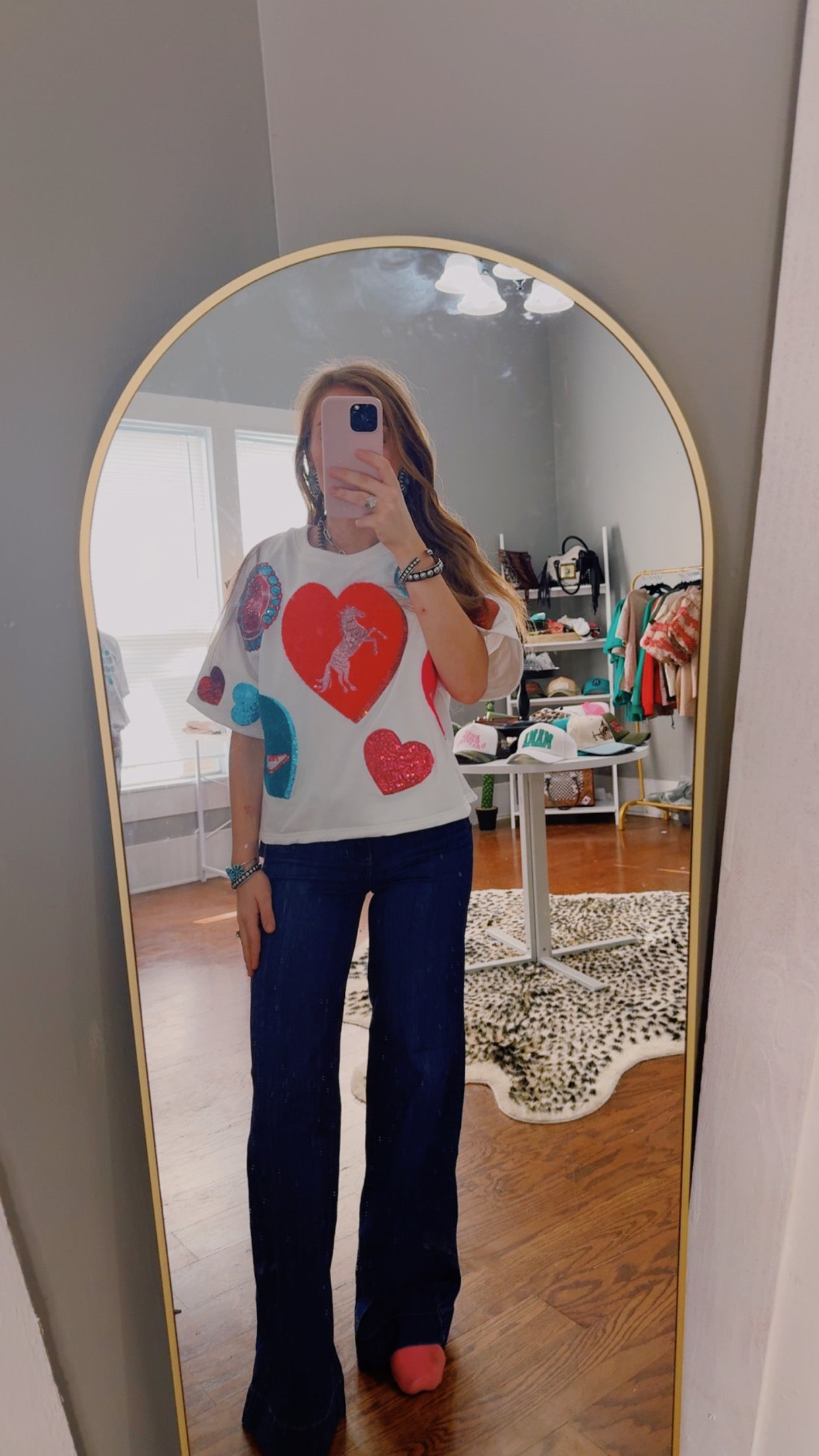 Dolman heart cowboy sequin top