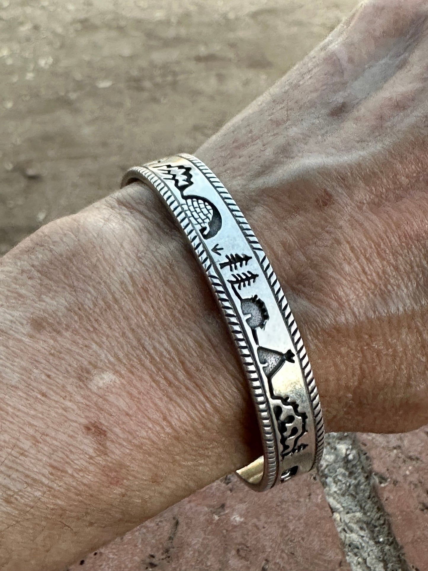 Vintage Old Pawn Navajo Sterling Silver Story Teller Cuff Bracelet