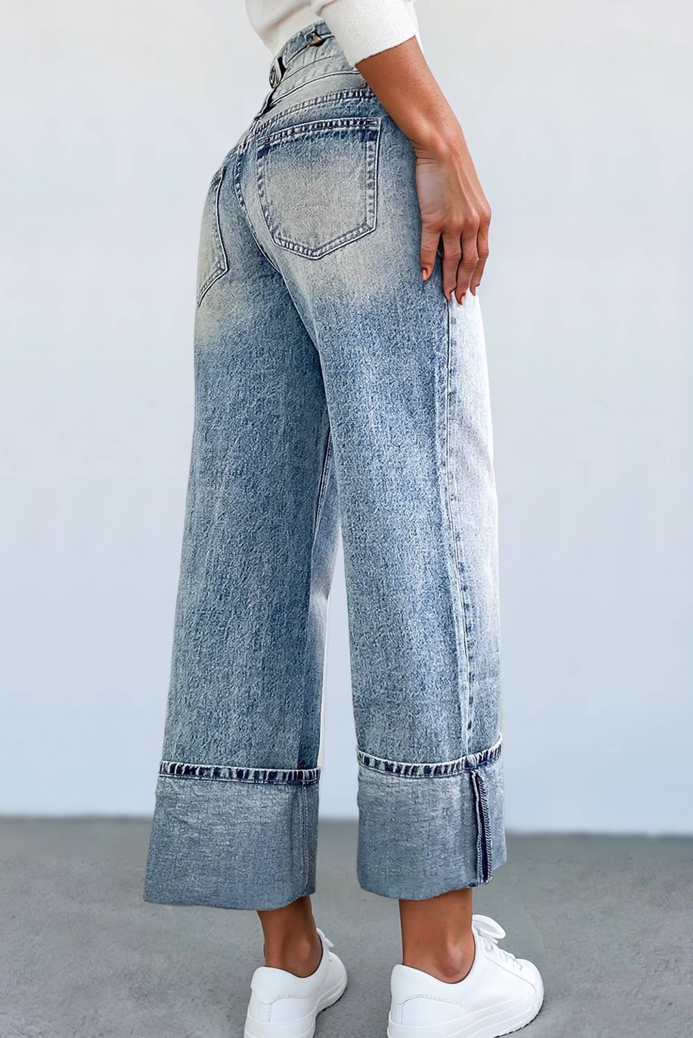 High Waist Button Zip Medium Wash Jeans