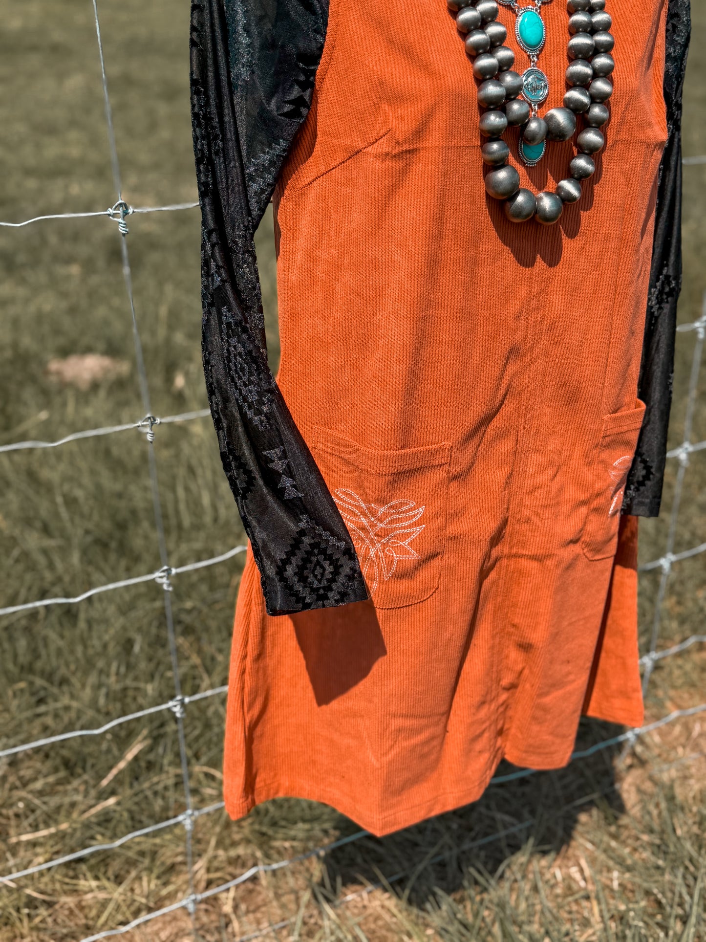 Western Embroidered Pocket Pre-fall Dress