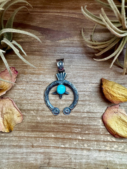 Naja Pendant by Kevin Begay – Sterling Silver & Kingman Turquoise